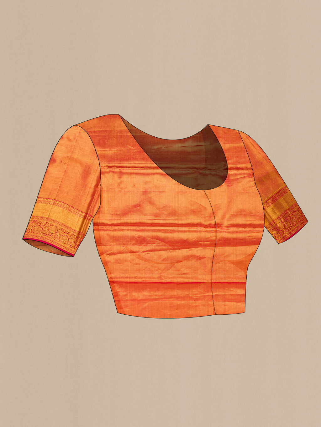 Close up image of the blouse of Gold Dual Tone Kanchipuram Tissue Silk Saree with Zari Brocade on the body and Zari Border. 