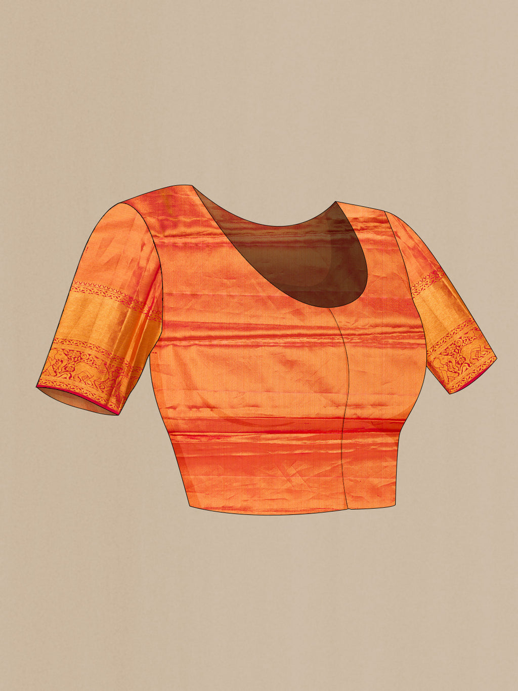 Close up image of the blouse of Gold Dual Tone Kanchipuram Tissue Silk Saree with Zari Brocade on the body and Zari Border. 