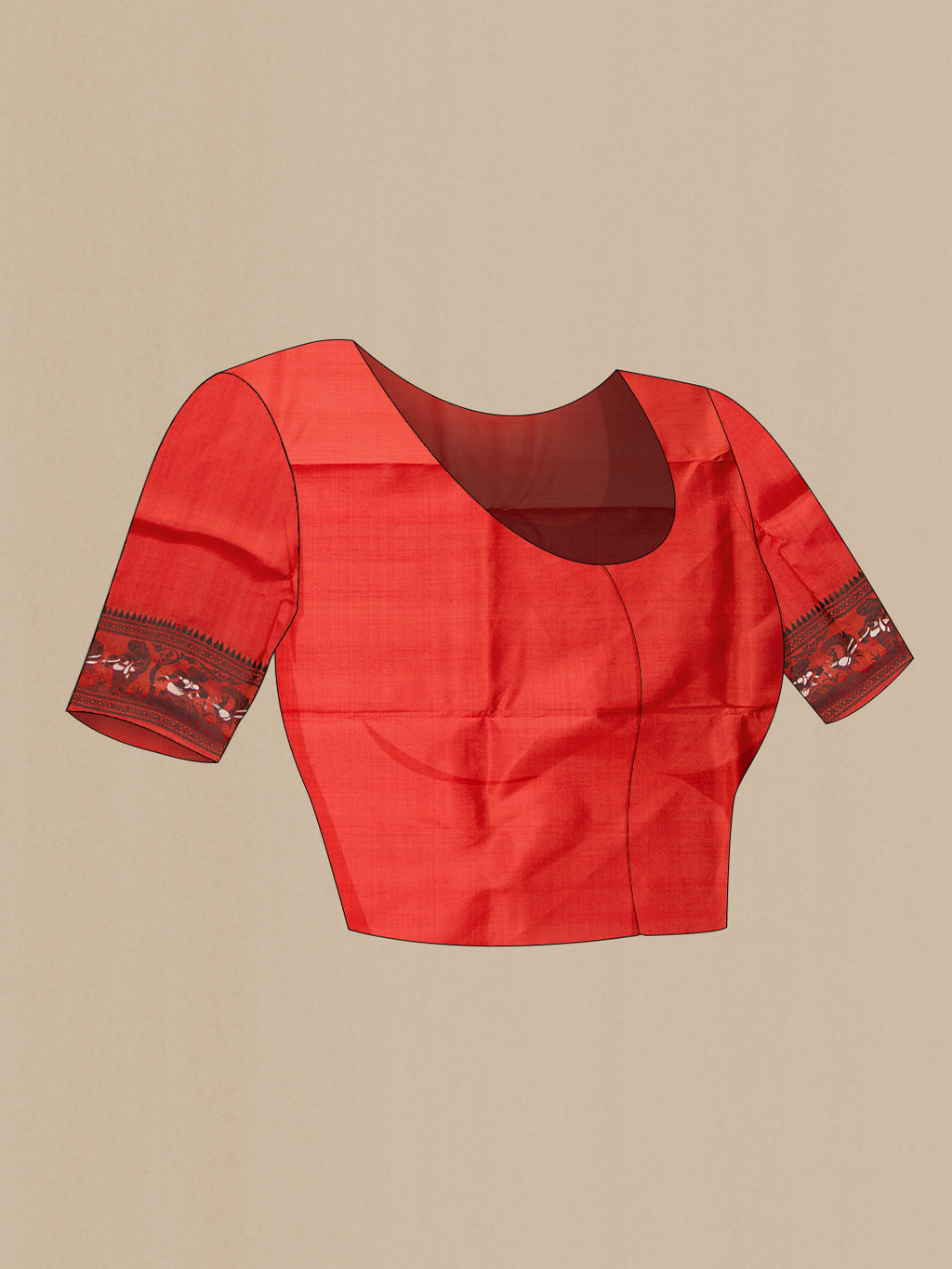 Close up image of the blouse of Rust Dual Tone Baluchari Silk Saree with Thread Butta on the body and Thread Border. 