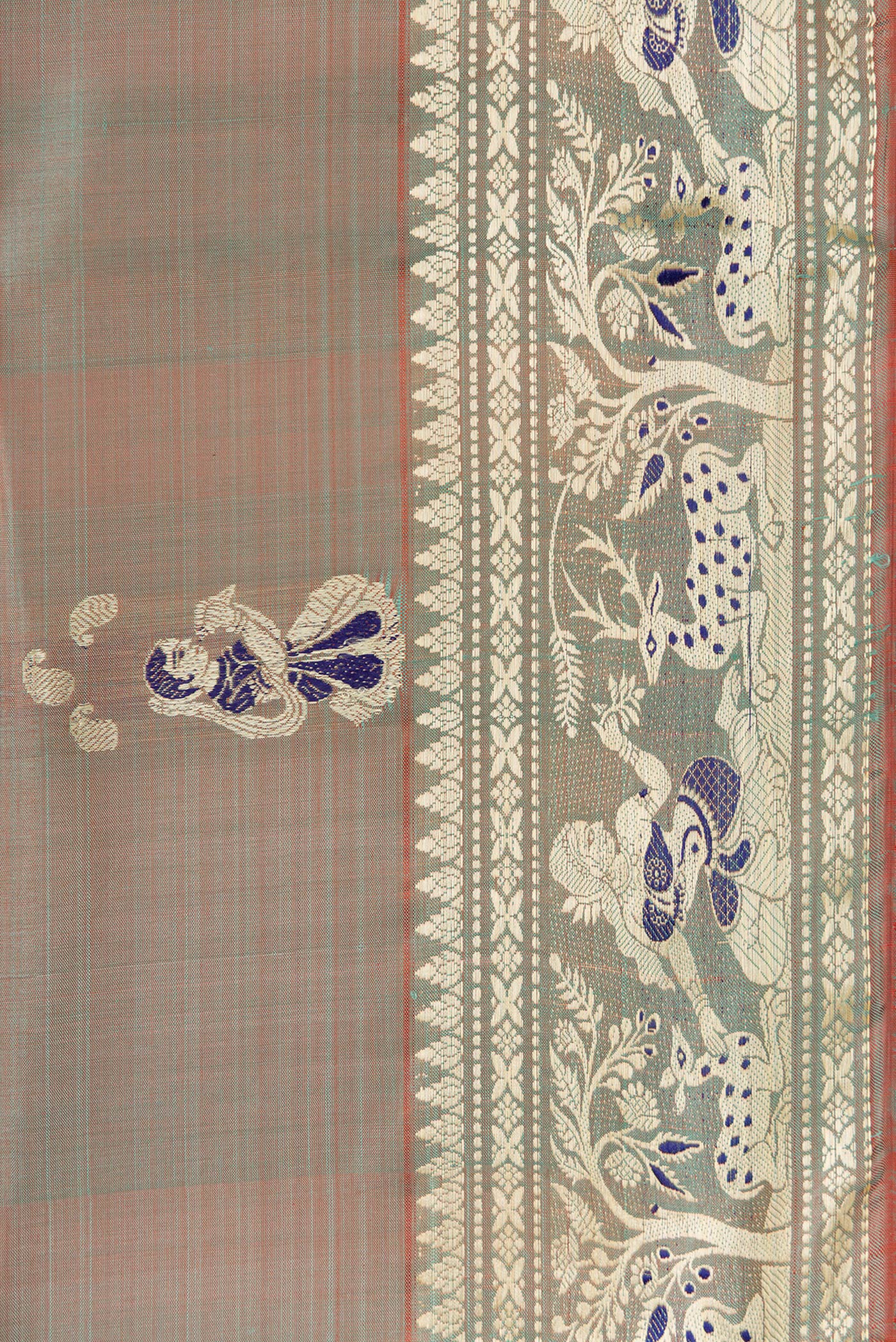 Border image of Light Blue Dual Tone Baluchari Silk Saree with Thread Butta on the body and Thread Border. 