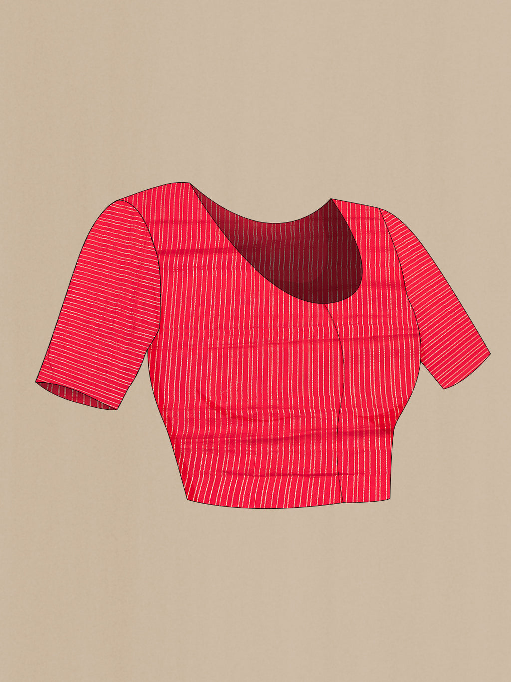 Close up image of the blouse of Red Mysore Chiffon Saree with Checked design on the body and Zari Border. 