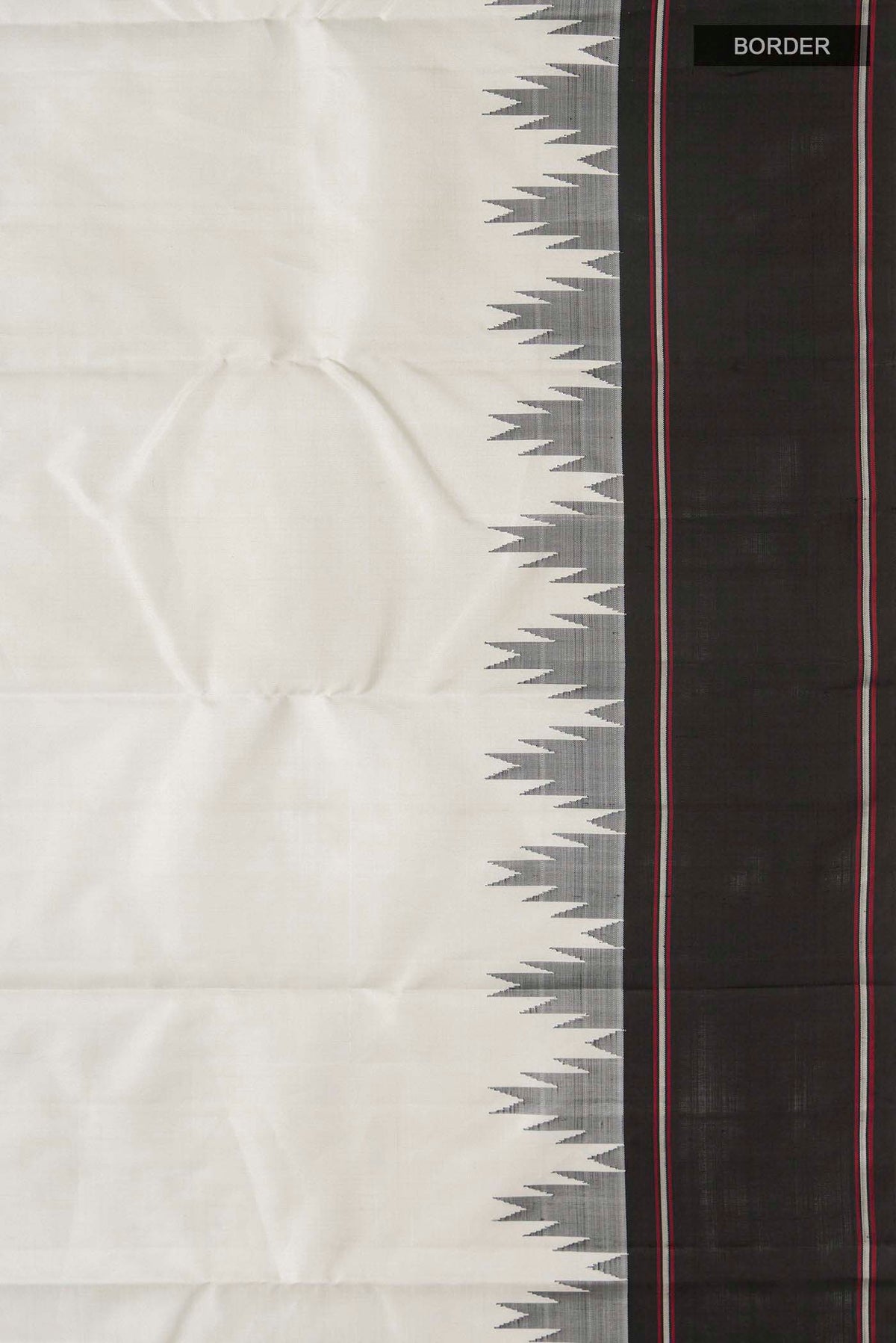 Border image of Grey Kanchipuram Silk Saree with Plain Body and Temple Border