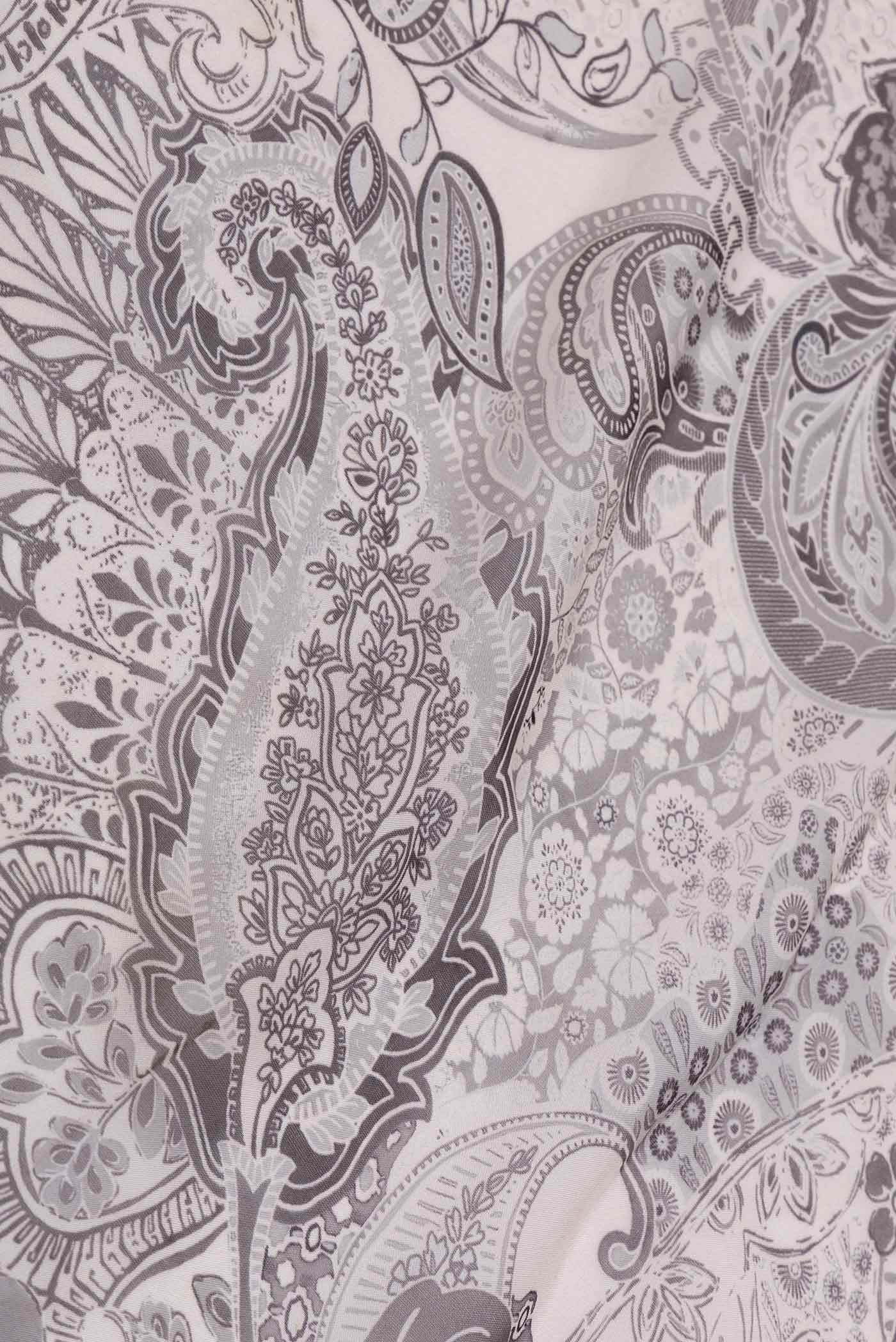 Close up of Beige Dual Tone Organza Silk Saree with Printed design on the body and Embroidery Border displaying folds