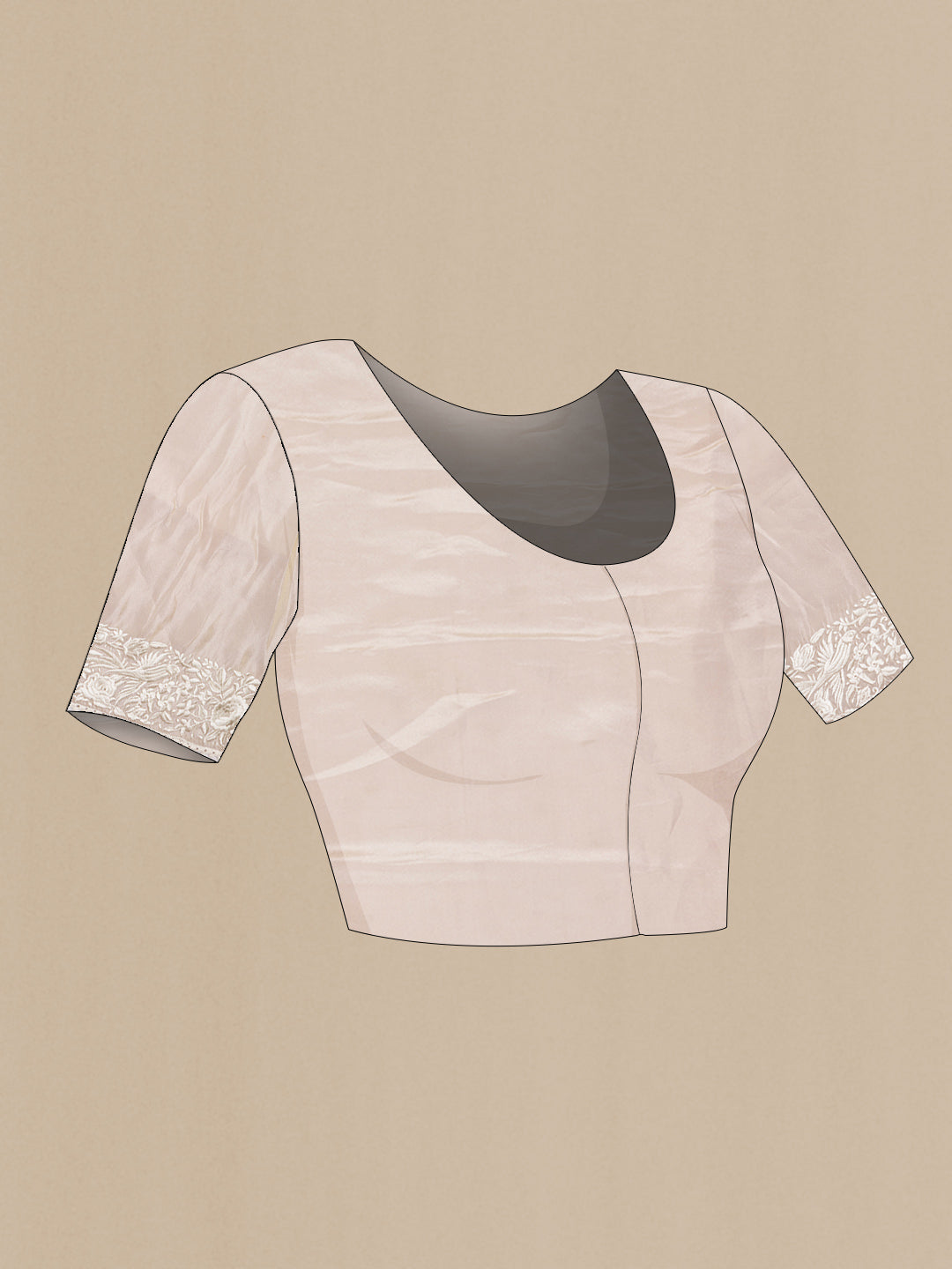 Close up image of the blouse of Grey Dual Tone Georgette SareePrinted design on the body and Embroidery Border