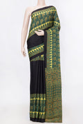 Black Dual Tone Satin Crepe SareePrinted design on the body and Printed Border displayed on a mannequin
