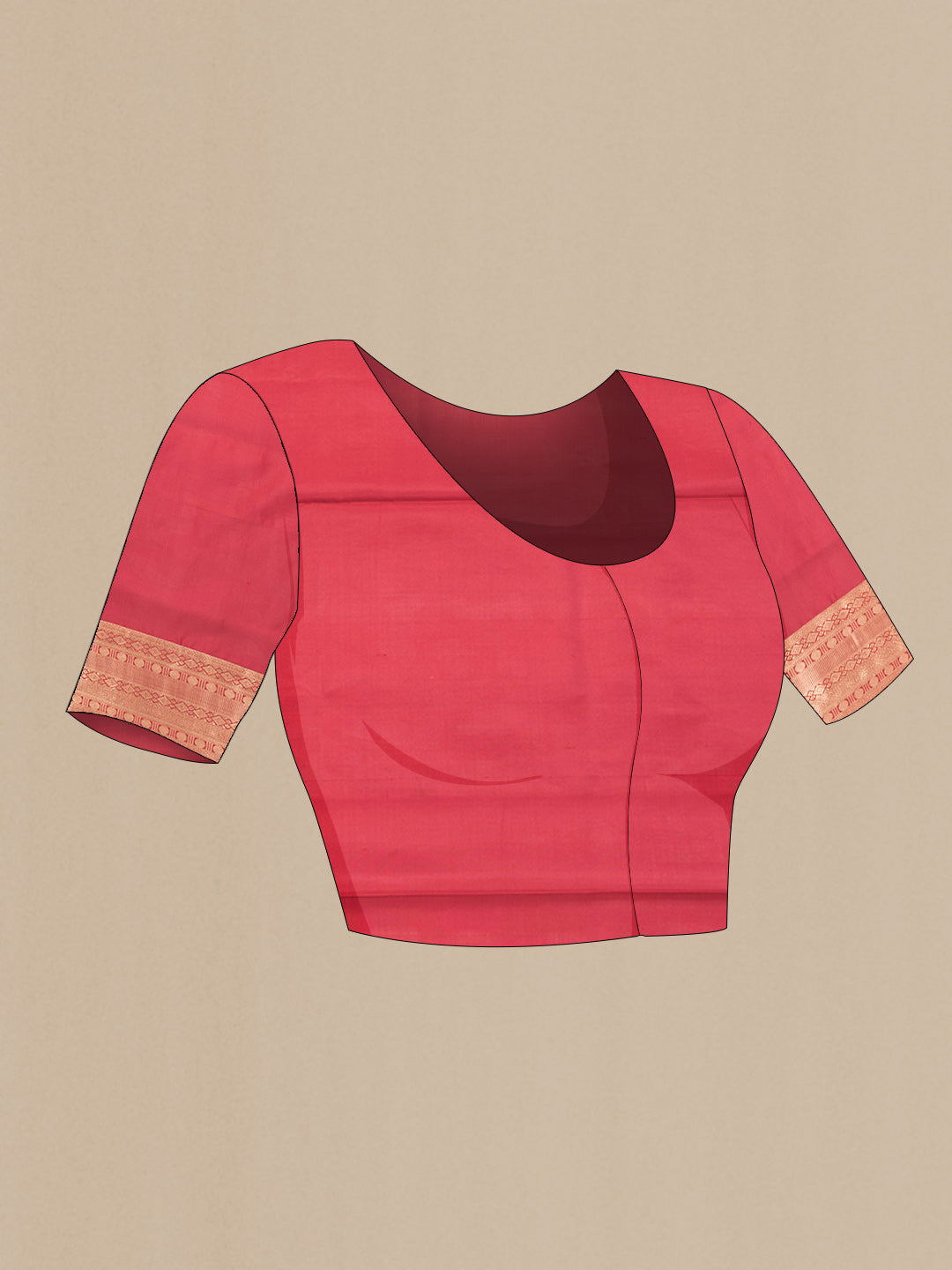 Close up image of the blouse of Red Dual Tone Soft Silk Saree with Zari Butta on the body and Zari Border. 