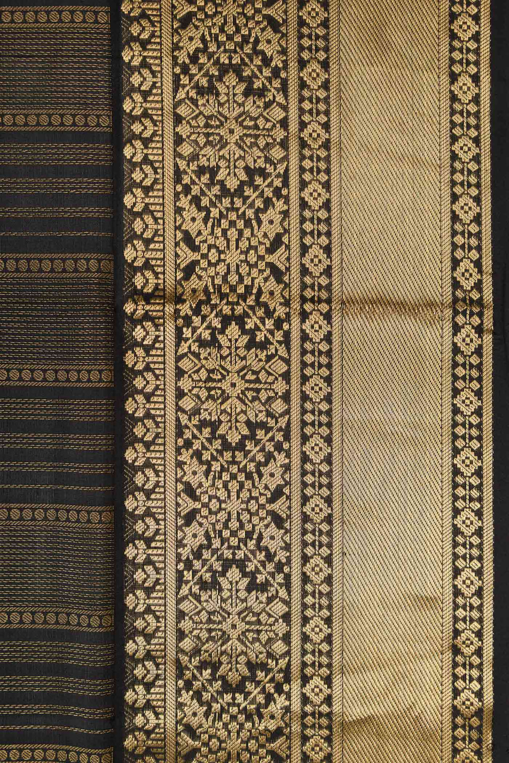 Border image of Black Dual Tone Soft Silk Saree with Stripes on the body and Zari Border. 