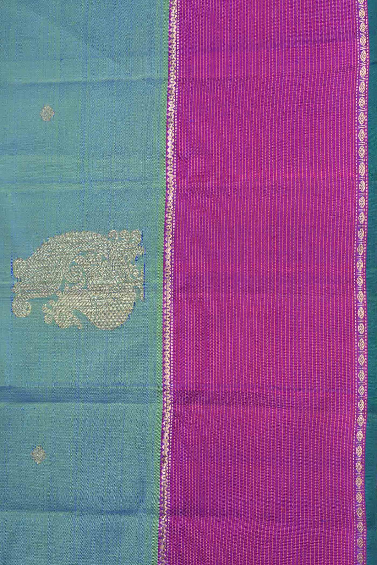 Border image of Green Dual Tone Kanchipuram Silk Saree with Zari Butta on the body and Zari Border