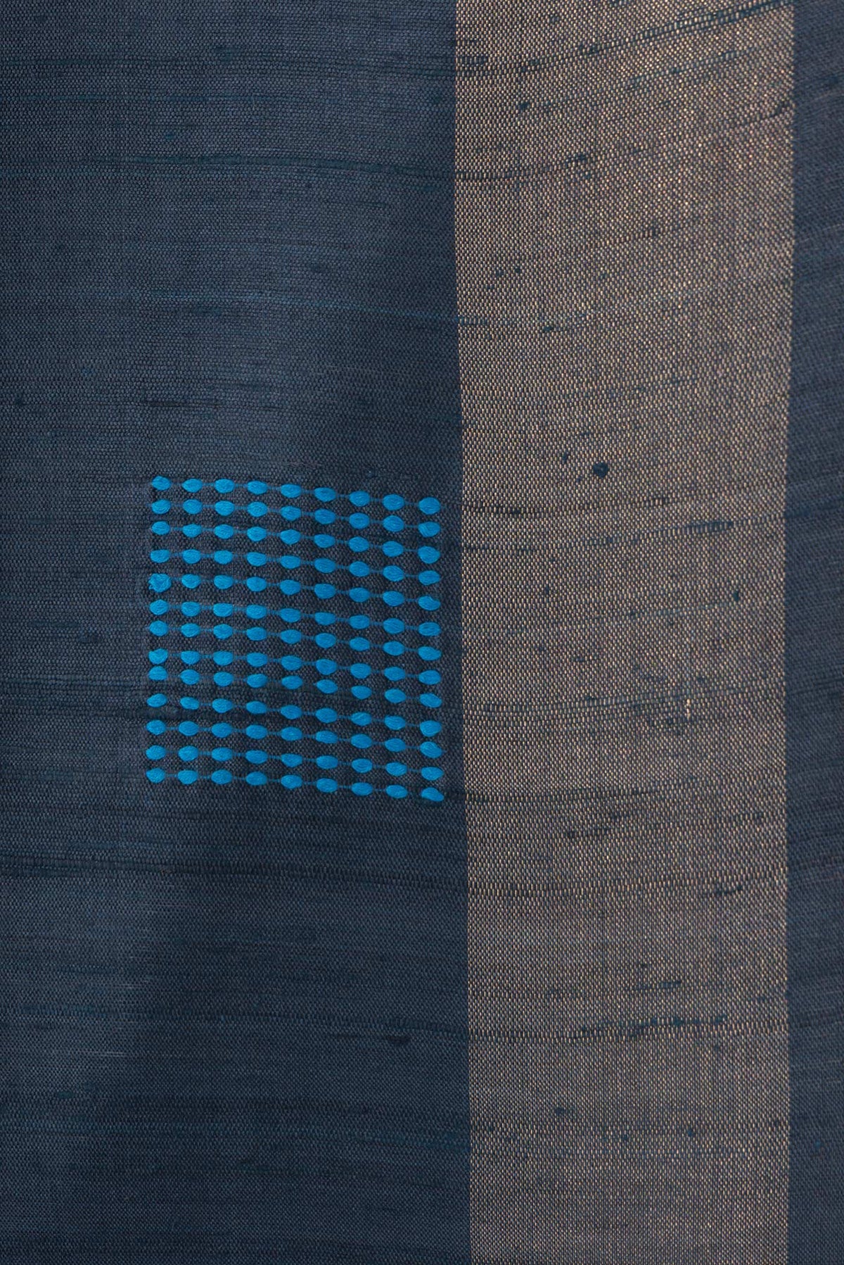 Border image of Peacock Blue Dual Tone Tussar Silk Saree with Thread Butta on the body and Zari Border. 