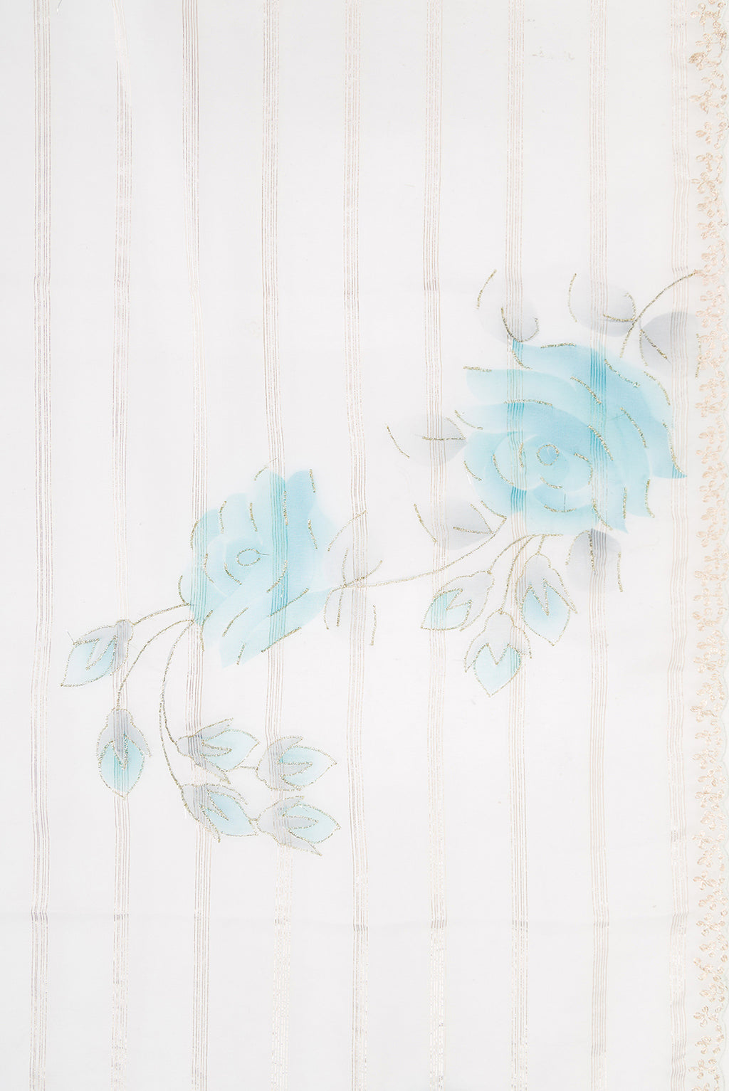 Border image of Off White Dual Tone Organza Silk Saree with Stripes on the body and Embroidery Border. 