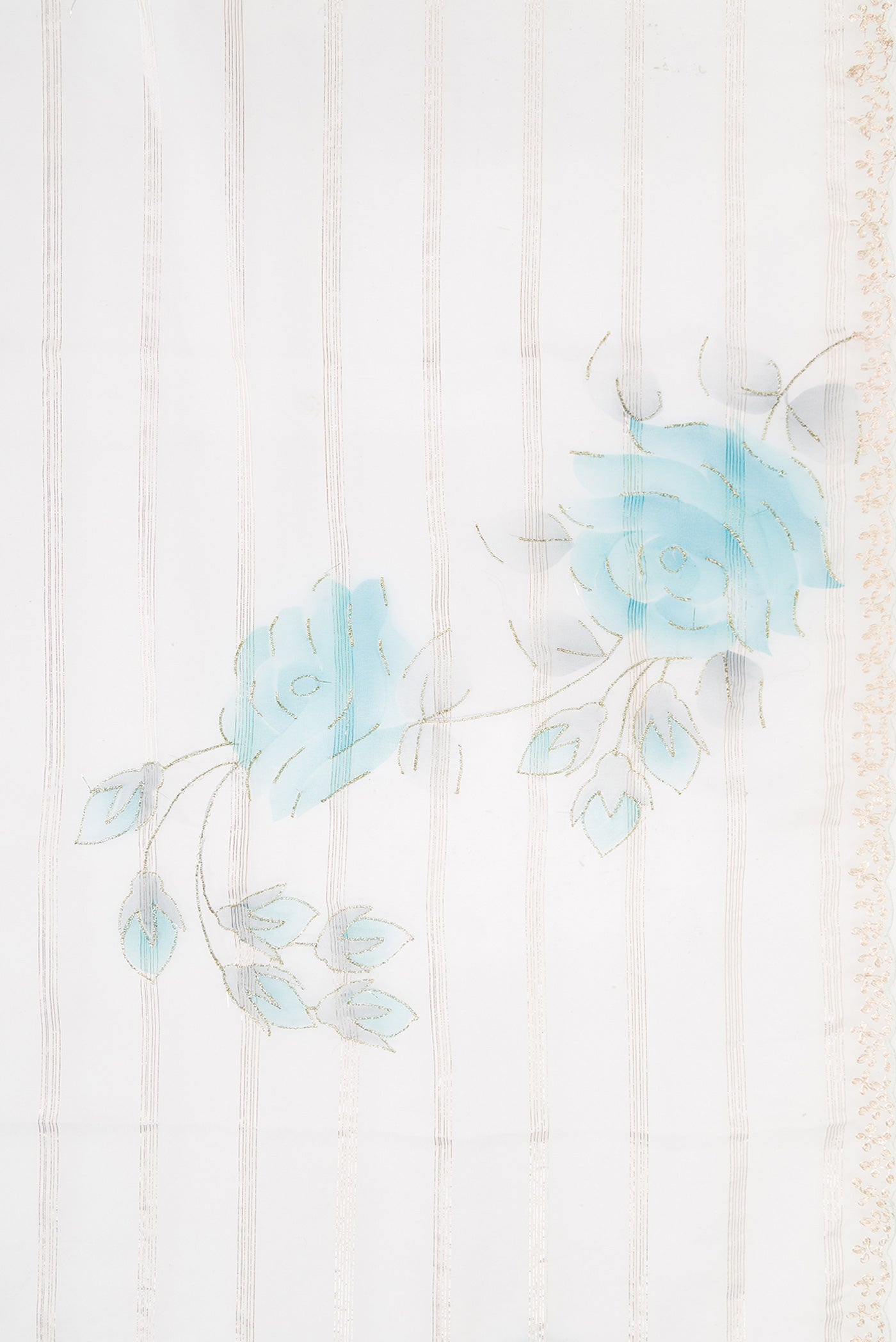 Border image of Off White Dual Tone Organza Silk Saree with Stripes on the body and Embroidery Border. 