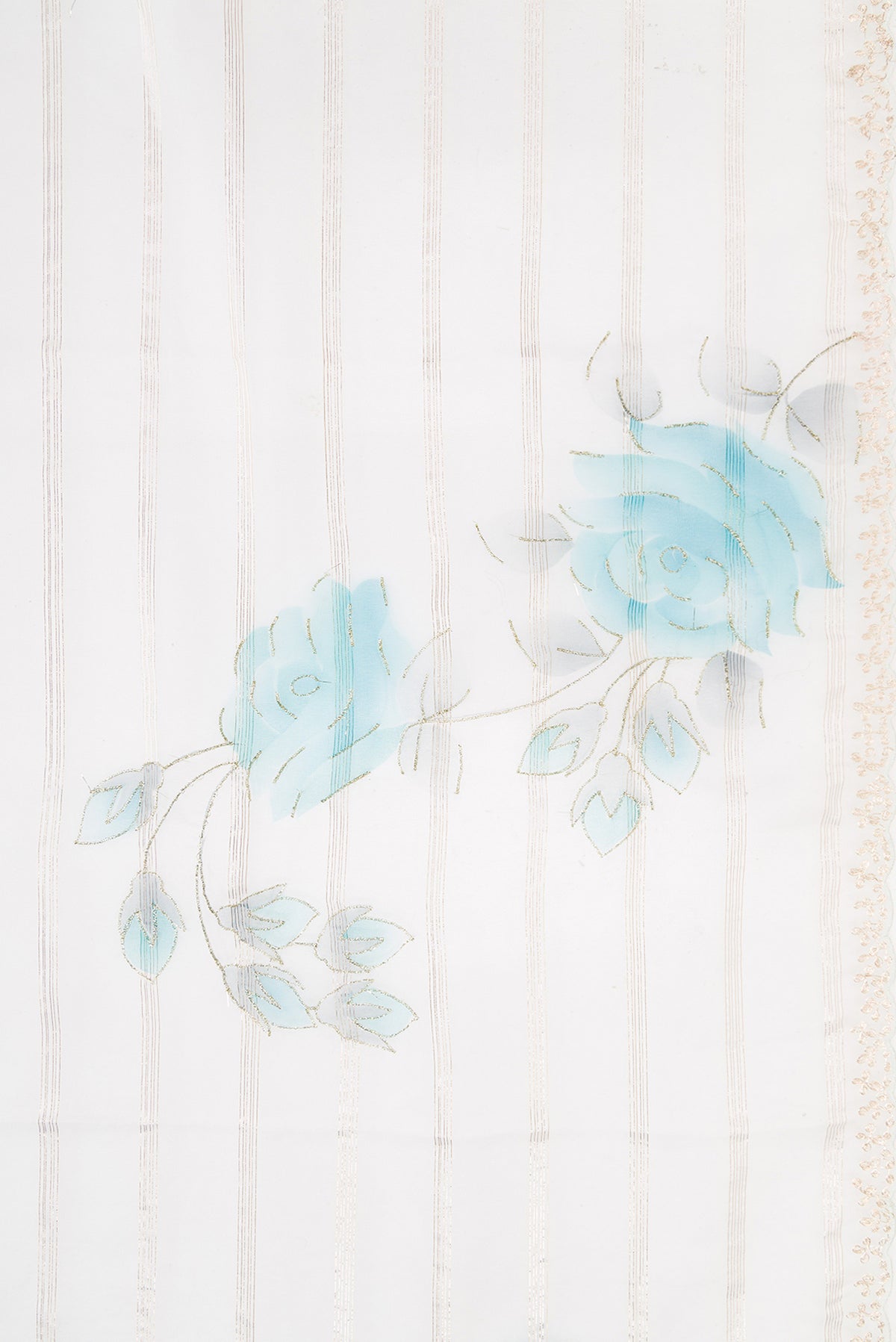 Border image of Off White Dual Tone Organza Silk Saree with Stripes on the body and Embroidery Border. 