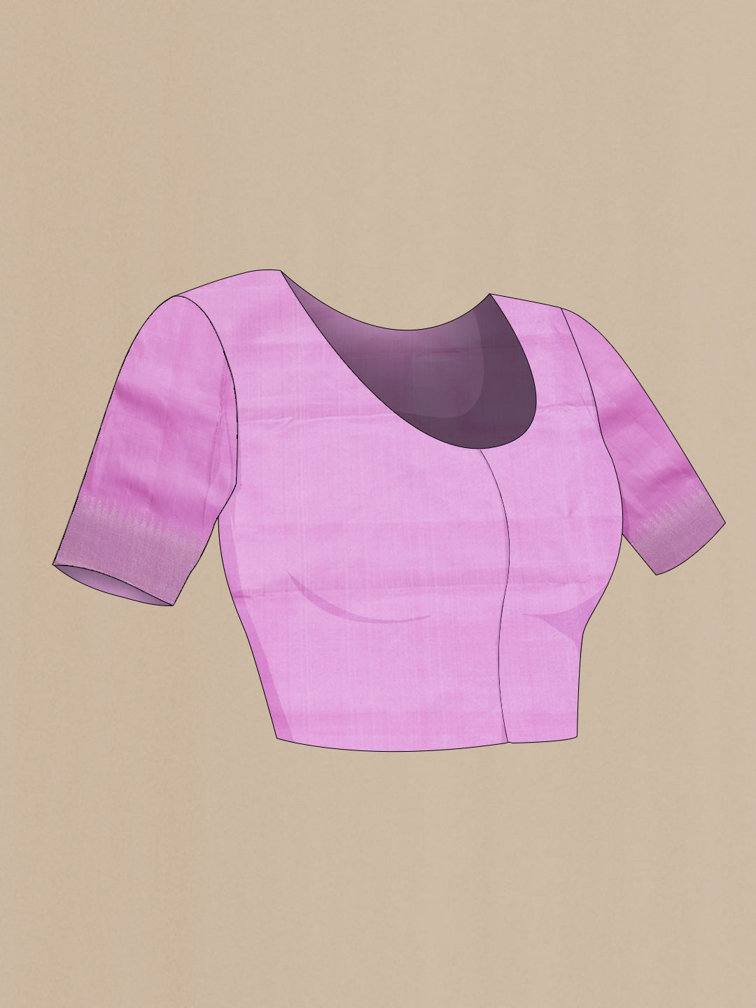 Close up image of the blouse of Pink Dual Tone Kanchipuram Saree with Zari Brocade on the body and Zari Border