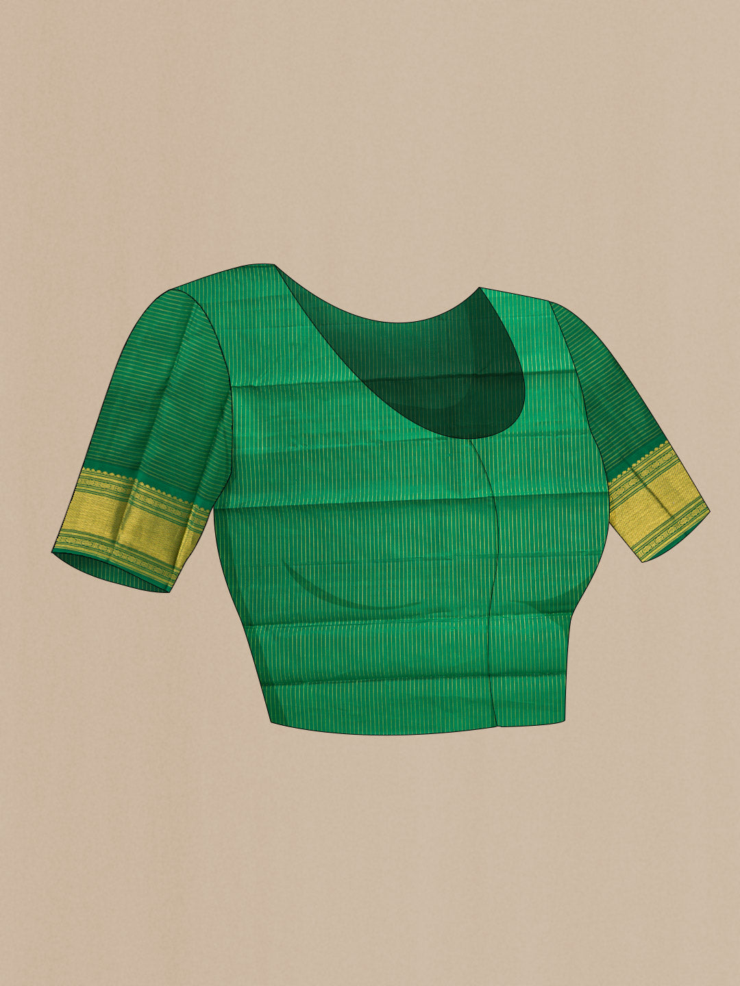 Close up image of the blouse of Yellow Dual Tone Kanchipuram Silk Saree with Checked design on the body and Fancy Border