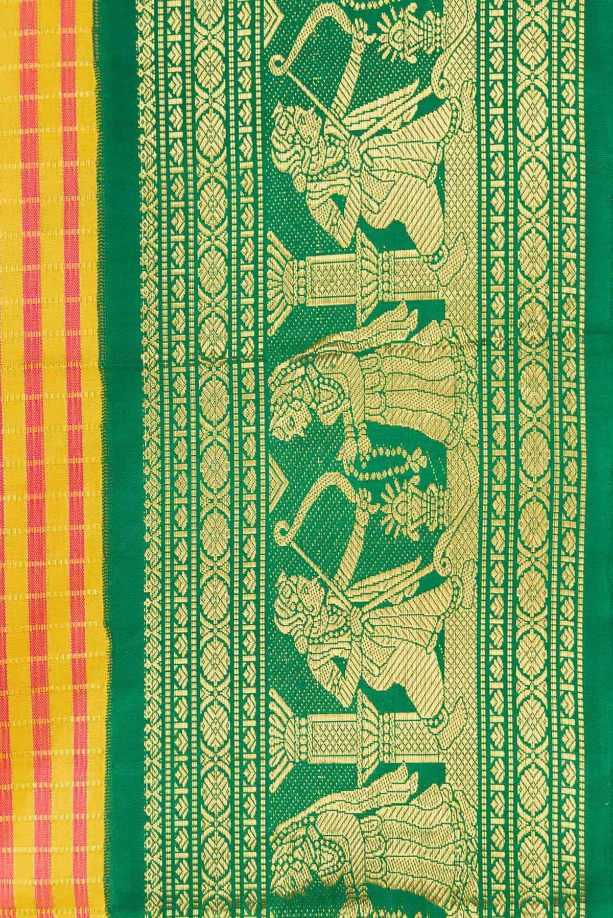 Border image of Yellow Dual Tone Kanchipuram Silk Saree with Checked design on the body and Fancy Border