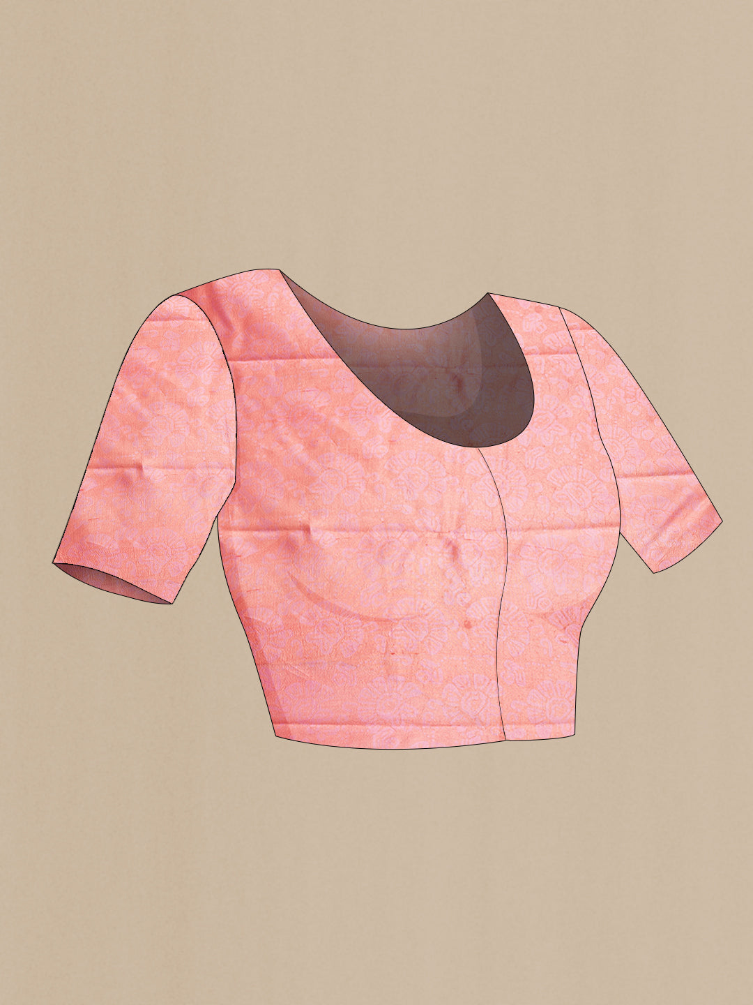Close up image of the blouse of Dark Pink Dual Tone Tussar Silk Saree with Printed design on the body and Printed Border. 