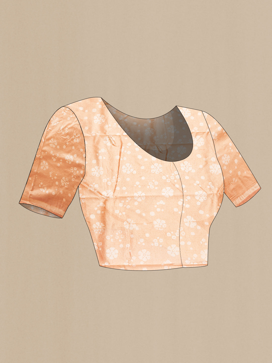 Close up image of the blouse of Sandal Dual Tone Tussar Silk Saree with Printed design on the body and Printed Border. 