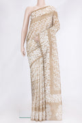 Beige Dual Tone Tussar Silk Saree with Printed design on the body and Printed Border.  displayed on a mannequin