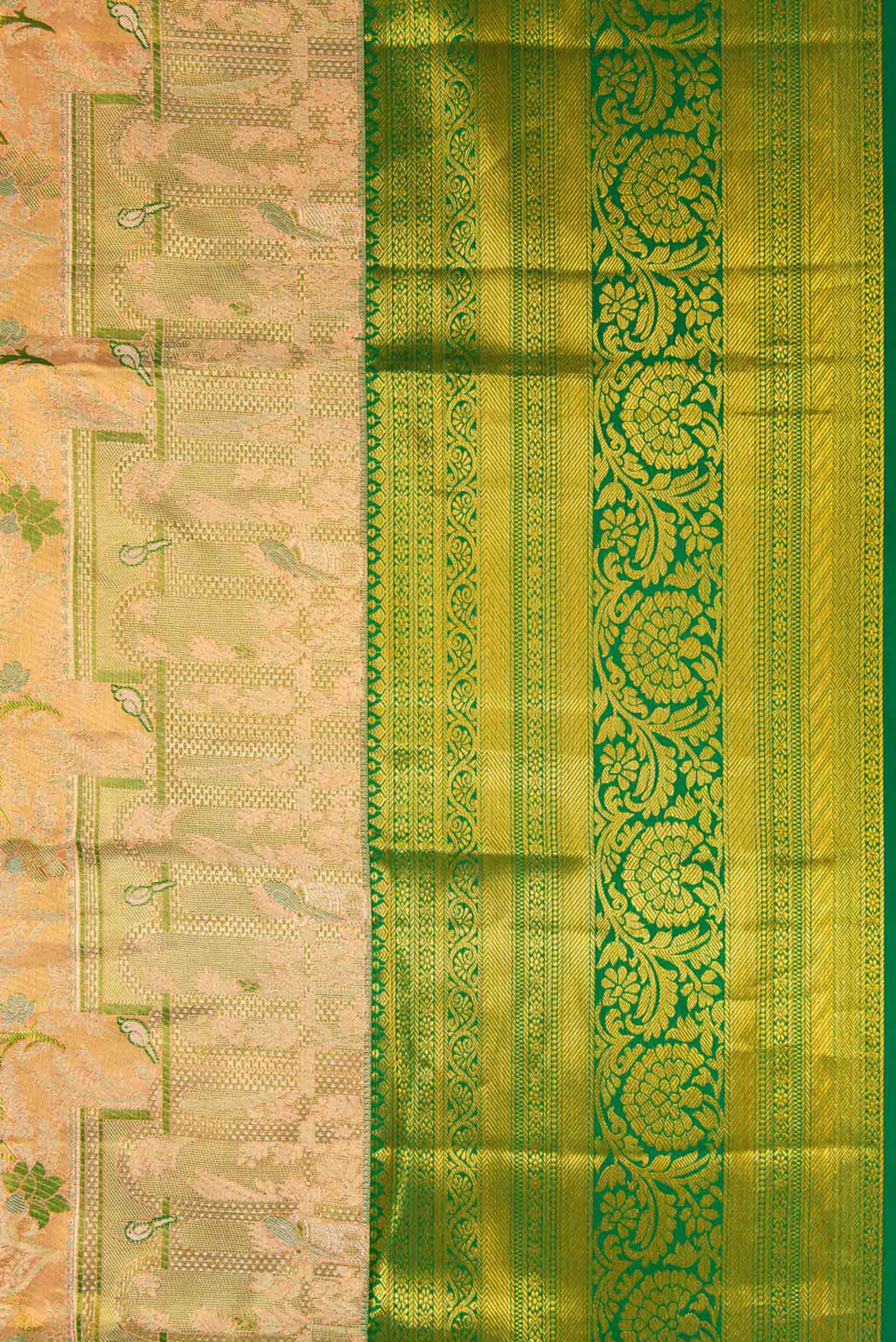 Border image of Peach Dual Tone Kanchipuram Tissue Silk Saree with Zari Brocade on the body and Zari Border. 