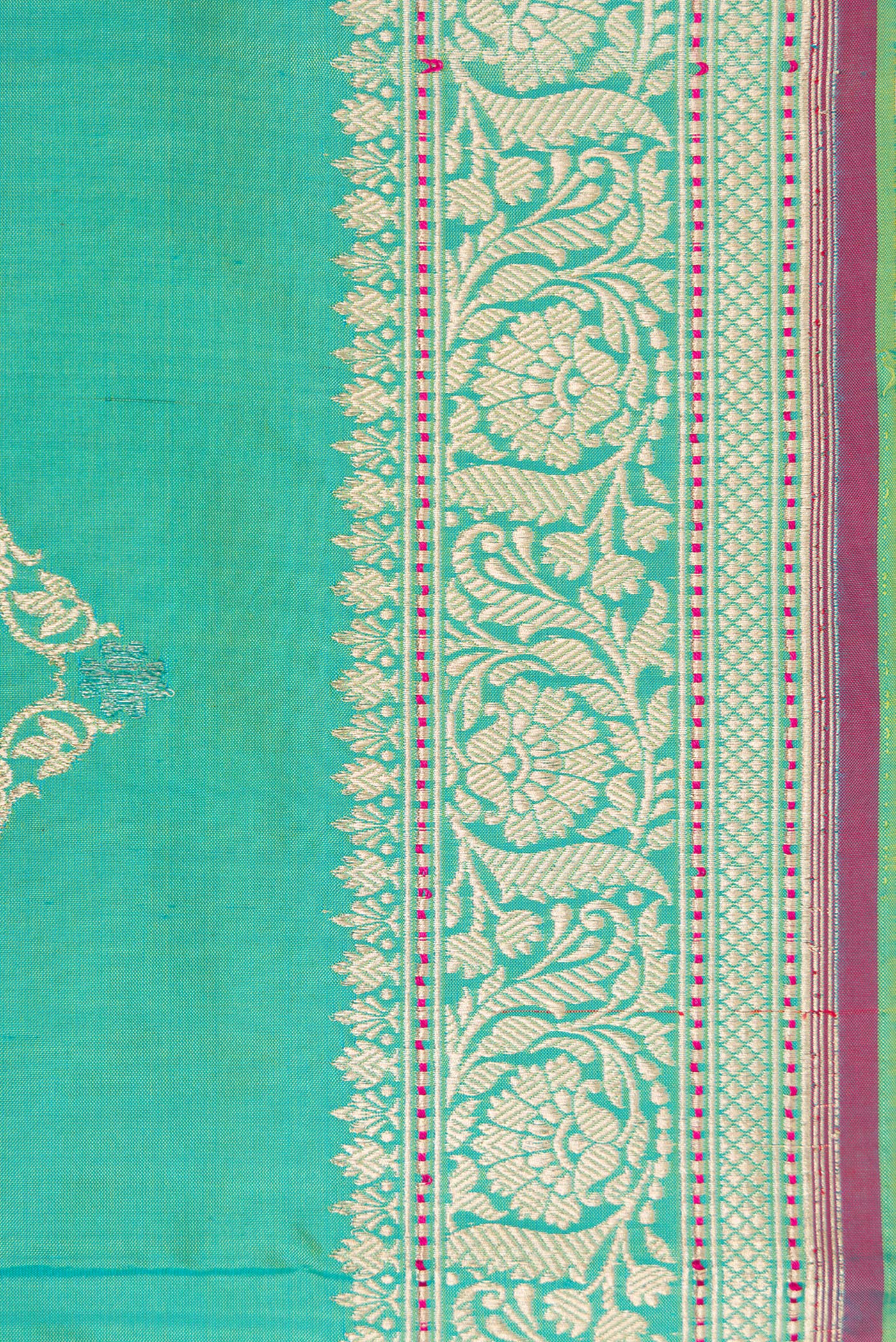Border image of Sea Green Dual Tone Banarasi Silk Saree with Stripes on the body and Zari Border. 