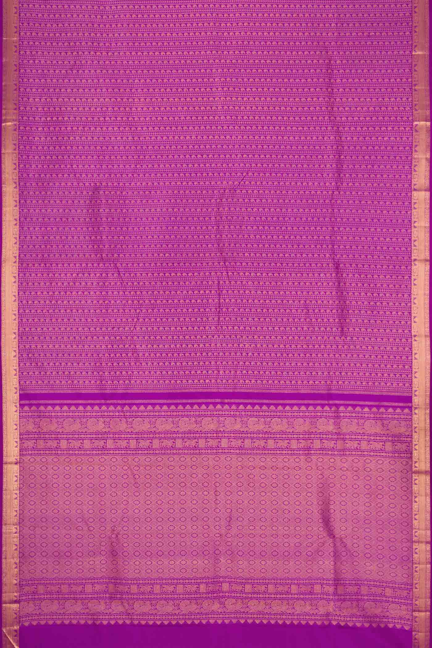 Flat view of Purple Dual Tone Kanchipuram Silk Saree with Zari Brocade on the body and Zari Border