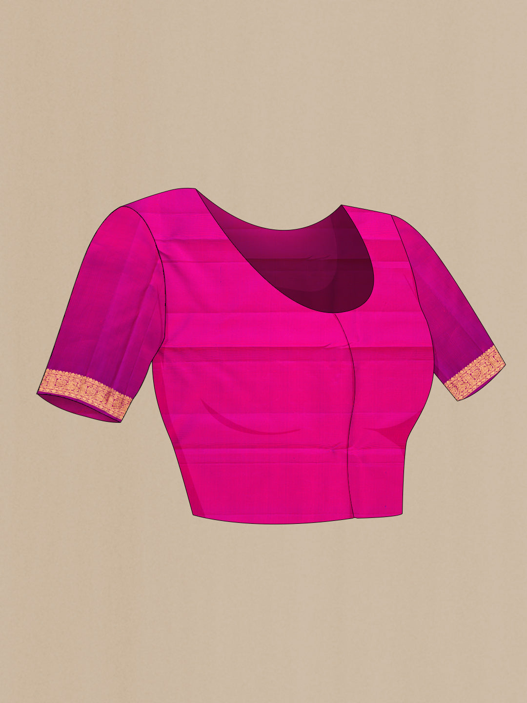 Close up image of the blouse of Pink Dual Tone Kanjivaram Silk Saree with Zari Brocade on the body and Zari Border. 