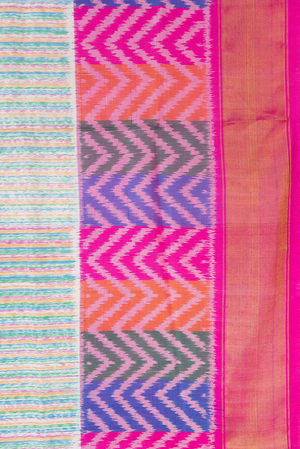 Border image of Grey Dual Tone Rajkot Patola Silk Saree with Ikat Print on the body and Ikat Border