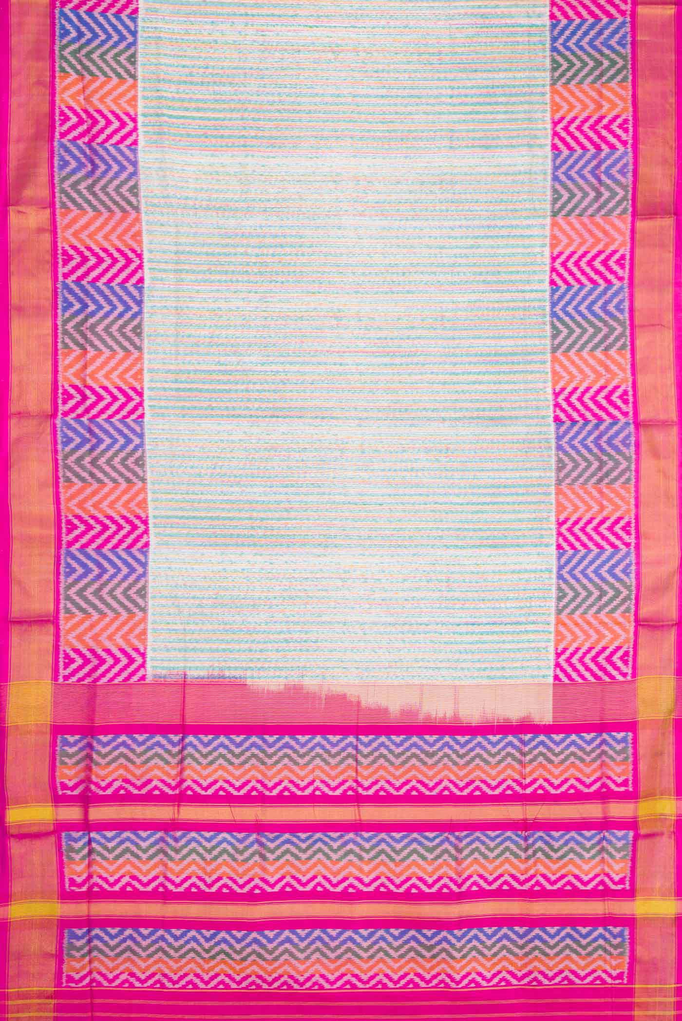 Flat view of Grey Dual Tone Rajkot Patola Silk Saree with Ikat Print on the body and Ikat Border