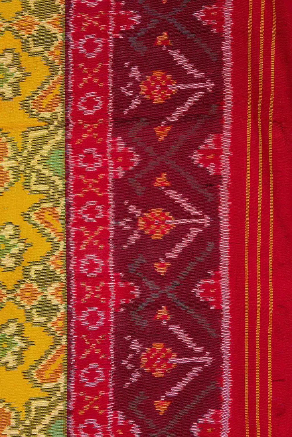 Border image of Yellow Dual Tone Rajkot Patola Silk Saree with Ikat Print on the body and Ikat Border