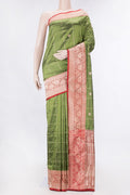 Green Dual Tone Banarasi Silk Saree Checked design on the body and Zari Border displayed on a mannequin