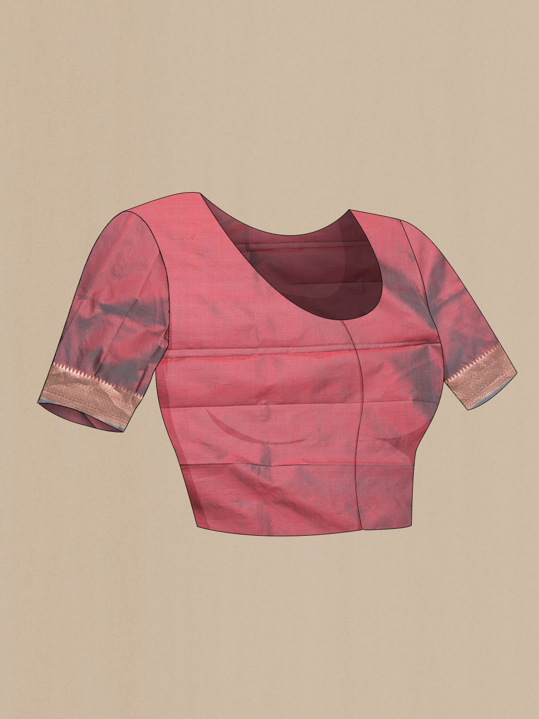Close up image of the blouse of Maroon Dual Tone Banarasi Silk Saree with Thread Butta on the body and Thread Border. 