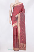 Maroon Dual Tone Banarasi Silk Saree with Thread Butta on the body and Thread Border.  displayed on a mannequin