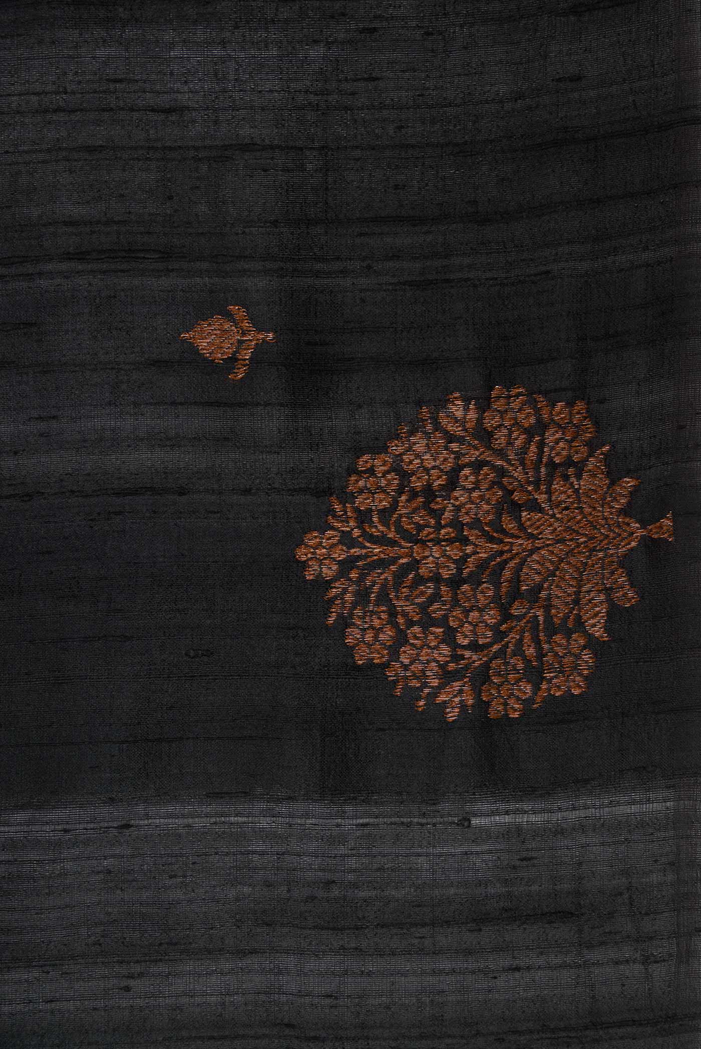 Border image of Black Banarasi Tussar Silk Saree with Zari Butta on the body and Without Border