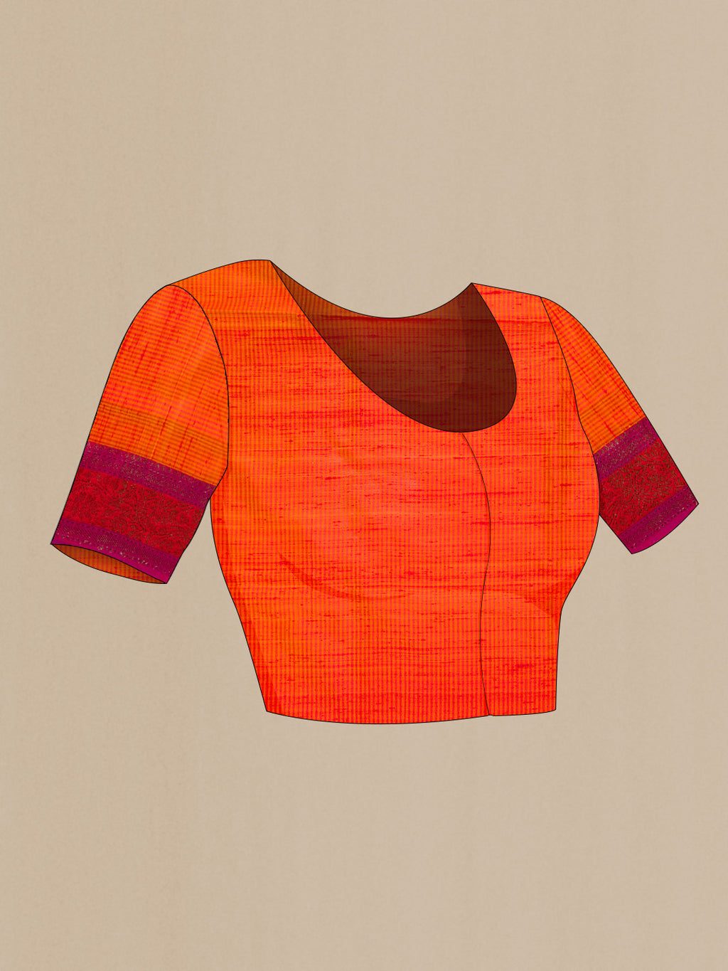 Close up image of the blouse of Peach Banarasi Tussar Silk Saree with Zari And Thread Butta on the body and Zari And Thread Border