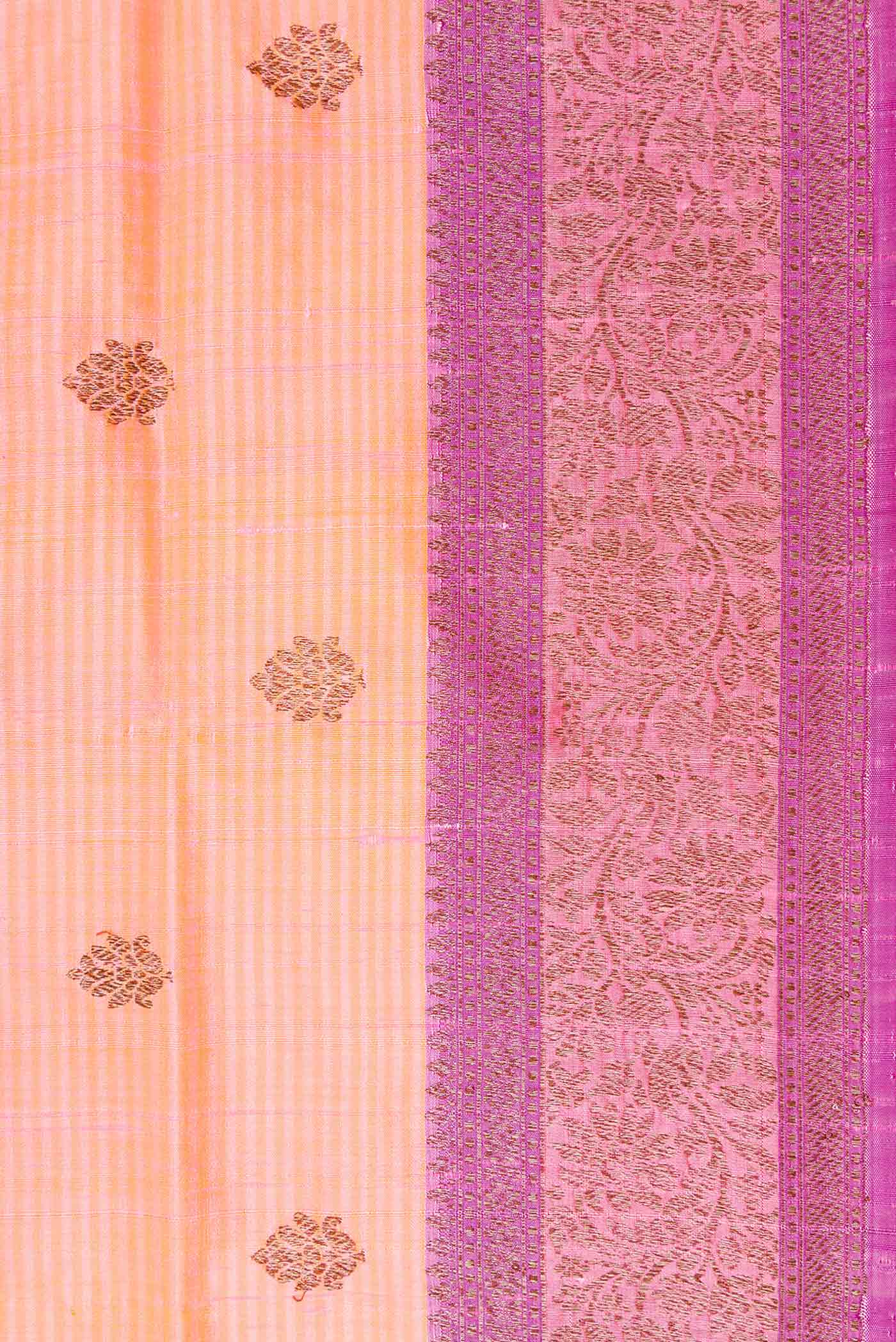 Border image of Peach Banarasi Tussar Silk Saree with Zari And Thread Butta on the body and Zari And Thread Border