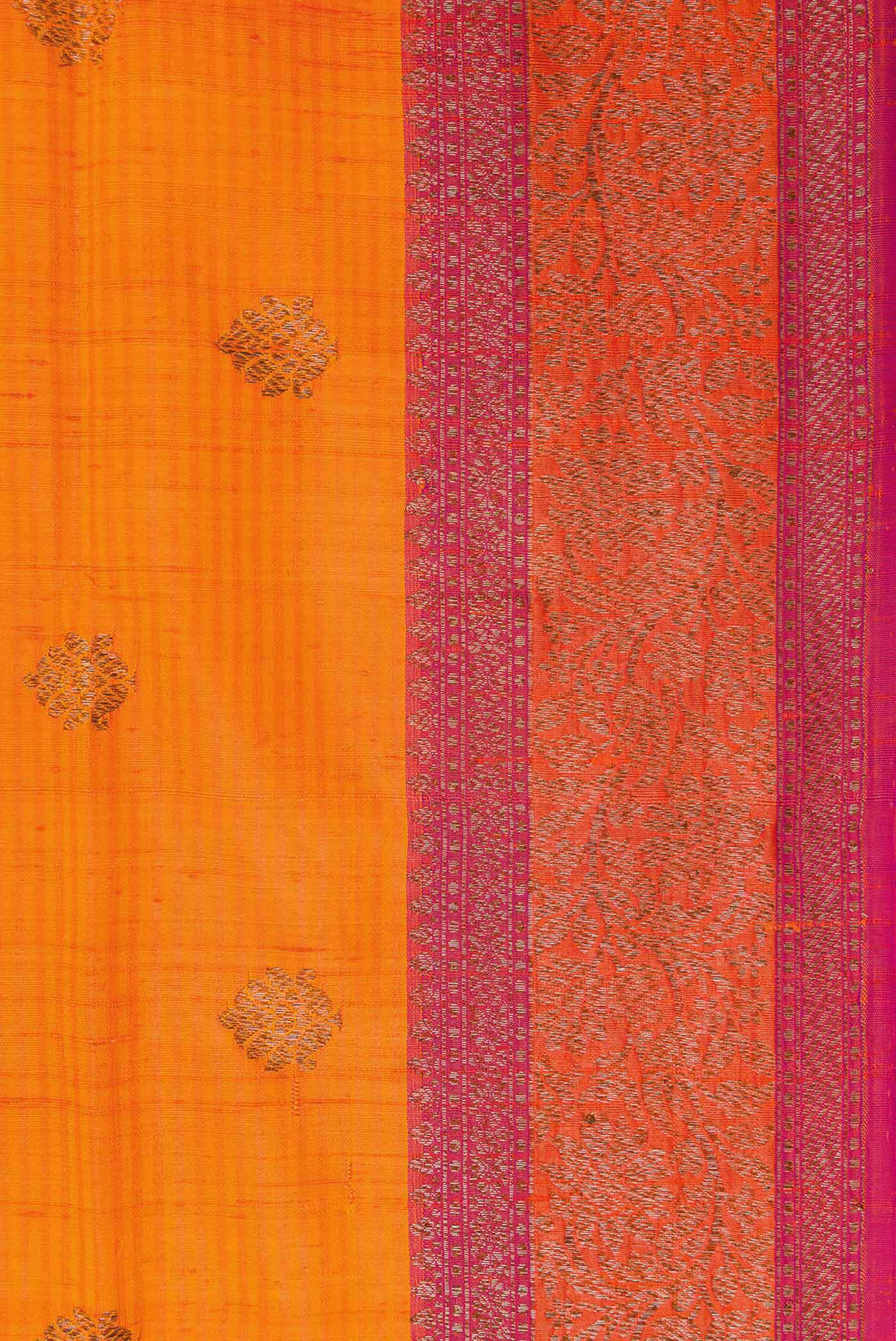 Border image of Orange Banarasi Tussar Silk Saree with Zari Butta on the body and Zari Border