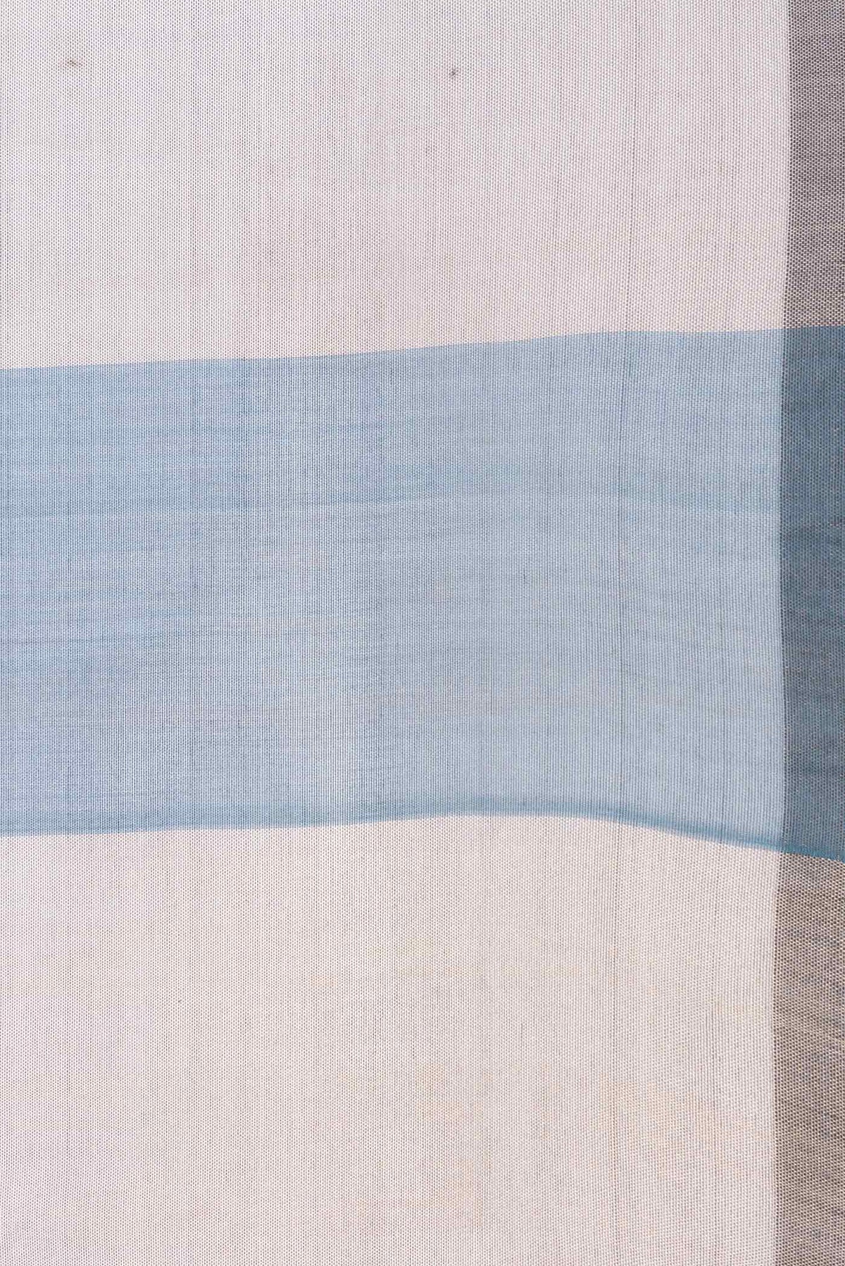 Border image of Peacock Blue Dual Tone Organza Silk Saree with Stripes on the body and Without Border