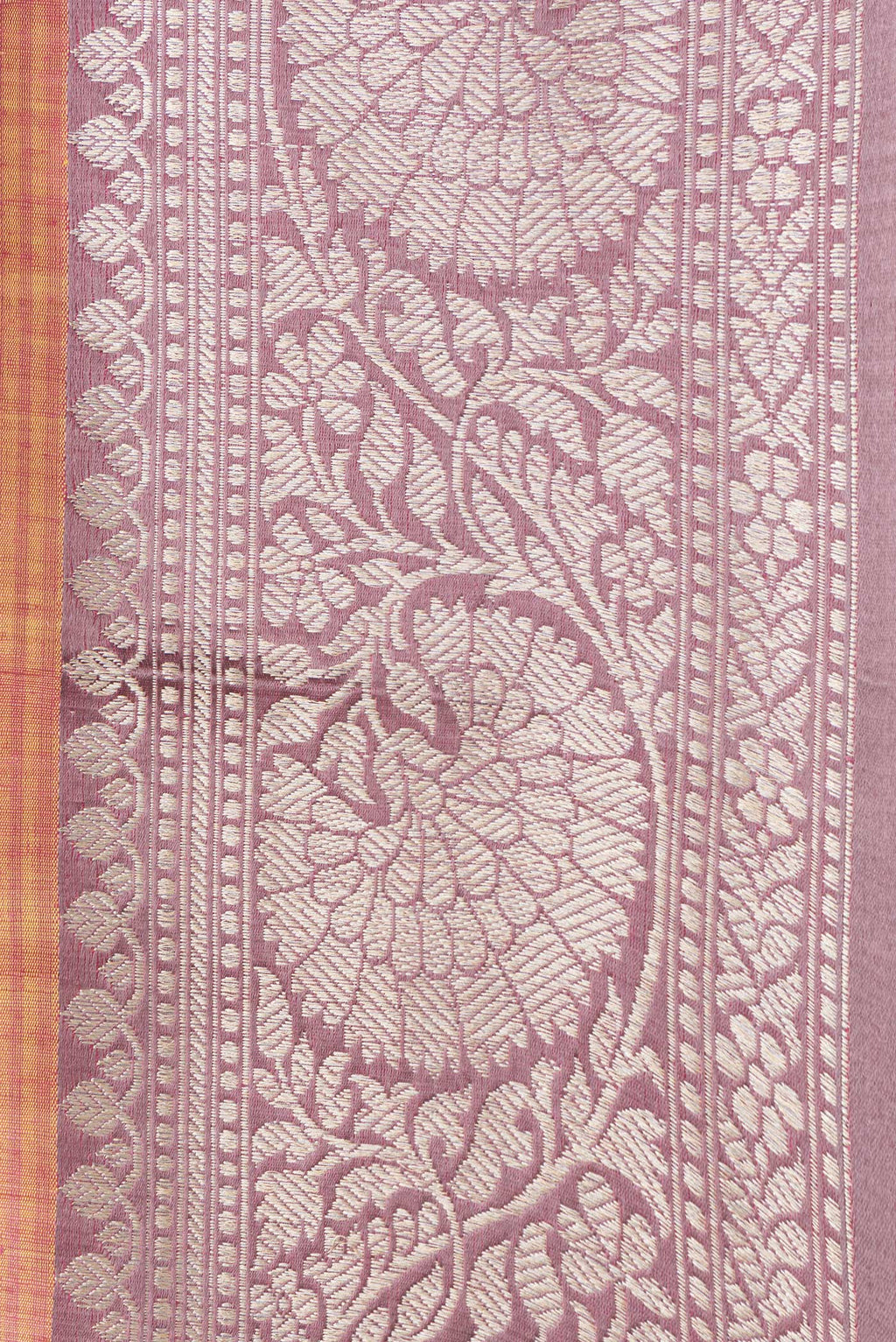 Border image of Sandal Dual Tone Raw Silk Saree with Zari Butta on the body and Thread Border. 
