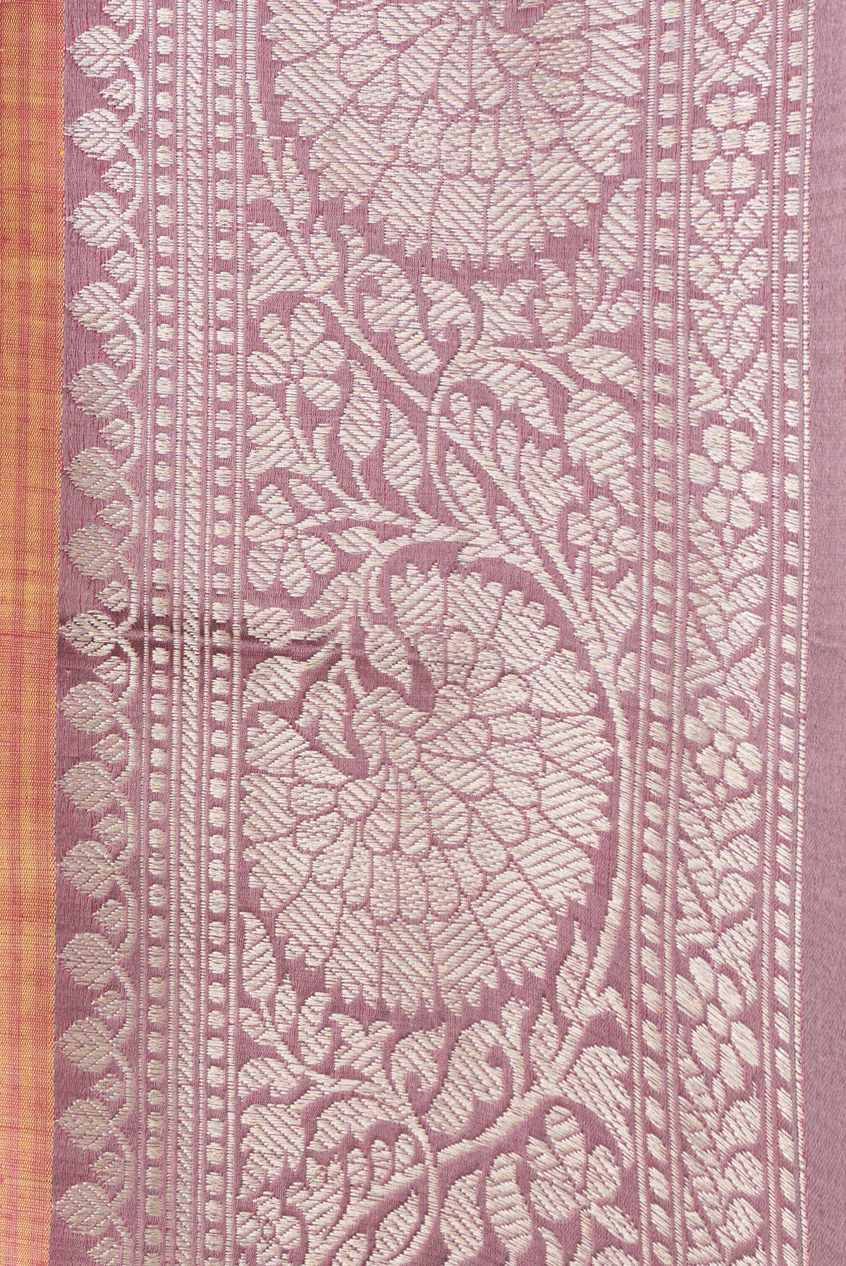 Border image of Sandal Dual Tone Raw Silk Saree with Zari Butta on the body and Thread Border. 