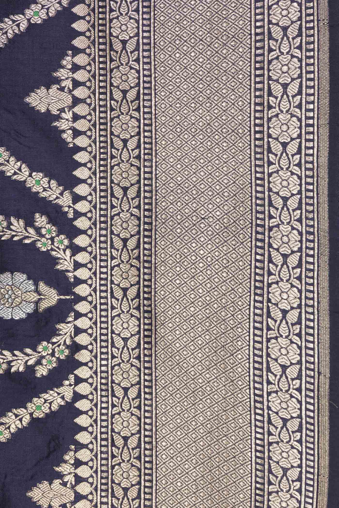 Border image of Navy Blue Dual Tone Banarasi Silk Saree with Zari Brocade on the body and Zari Border
