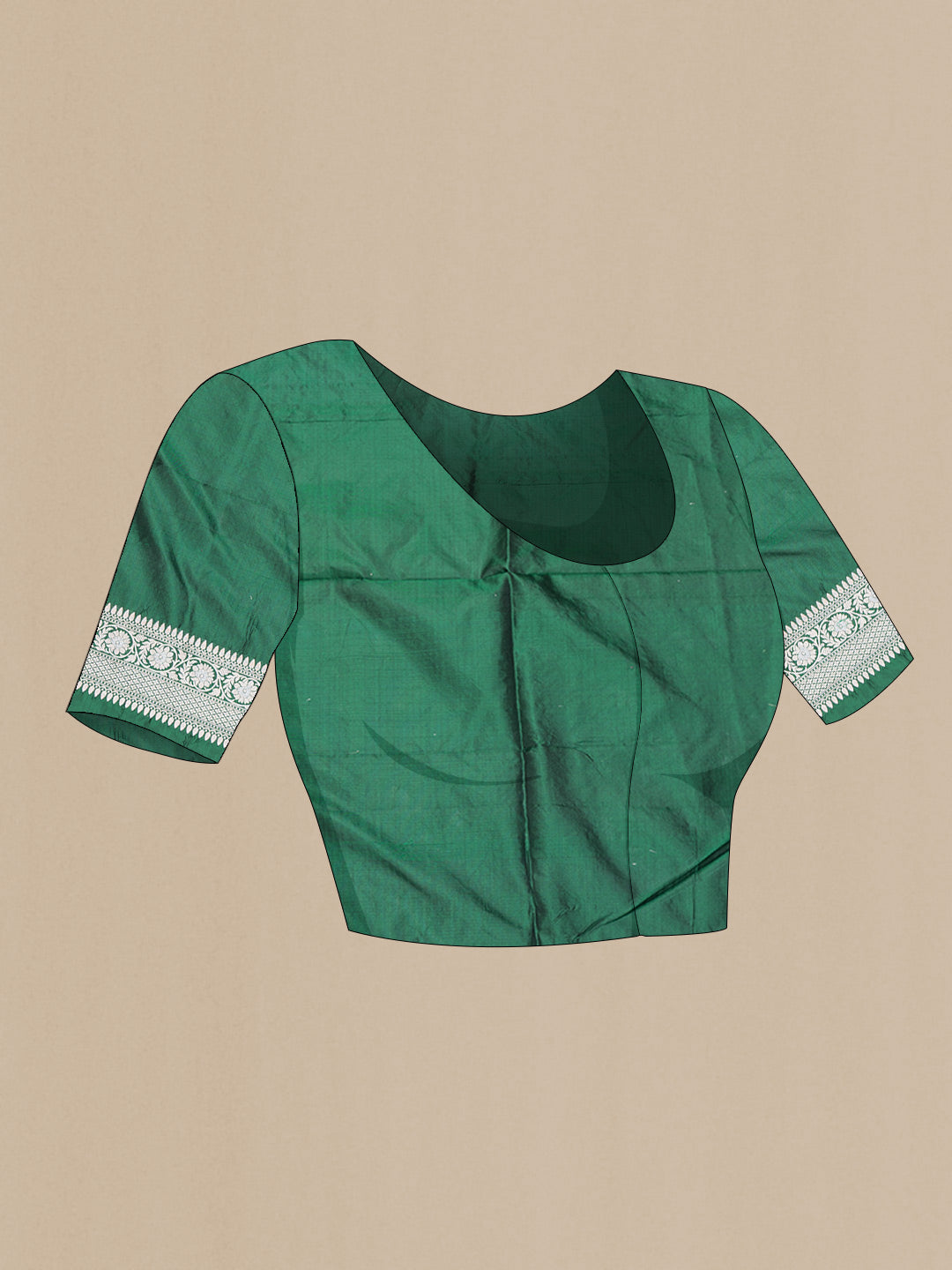 Close up image of the blouse of Green Dual Tone Banarasi Silk Saree with Zari Brocade on the body and Zari Border