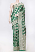 Green Dual Tone Banarasi Silk Saree with Zari Brocade on the body and Zari Border displayed on a mannequin