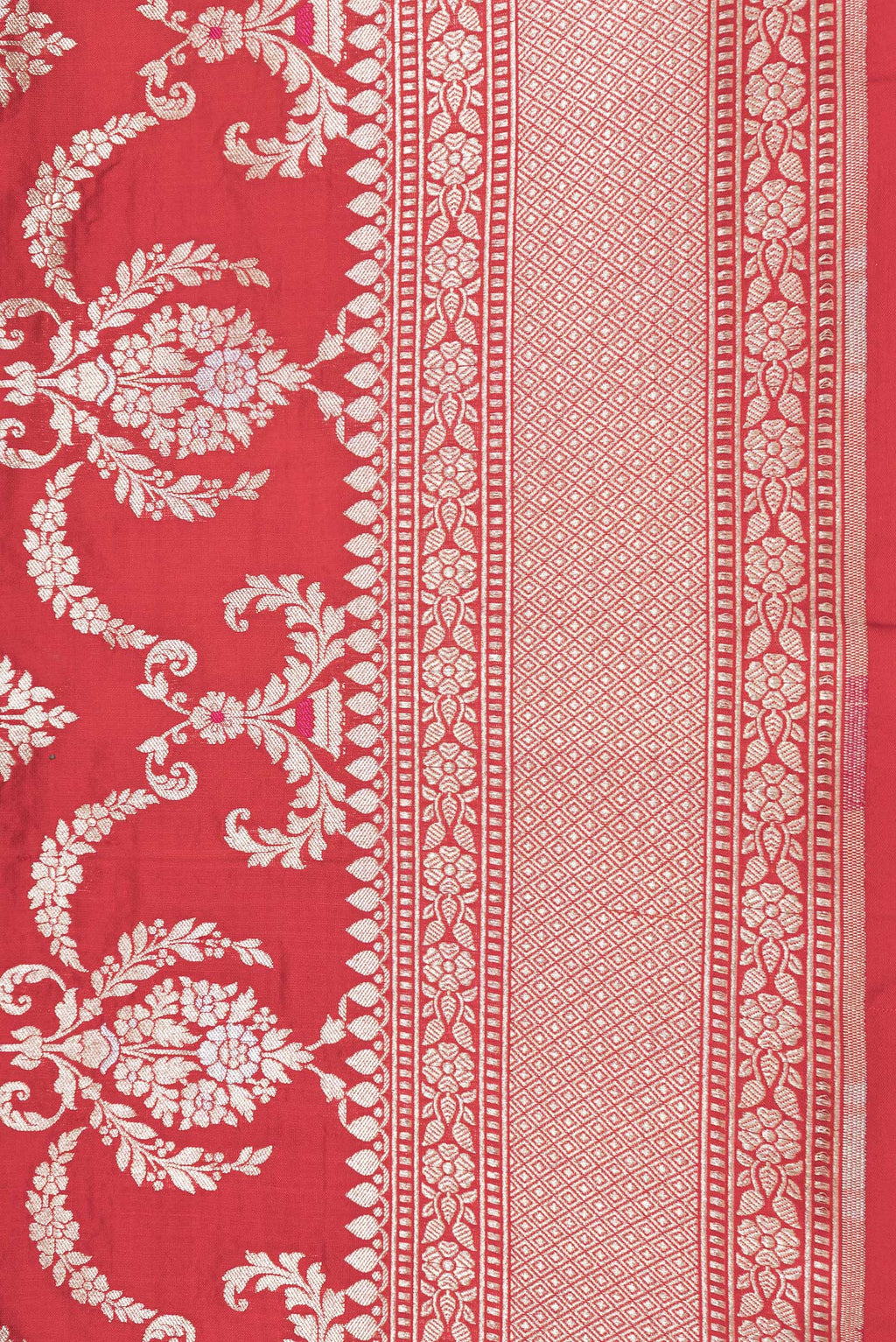 Border image of Red Dual Tone Banarasi Silk Saree with Zari Brocade on the body and Zari Border. 