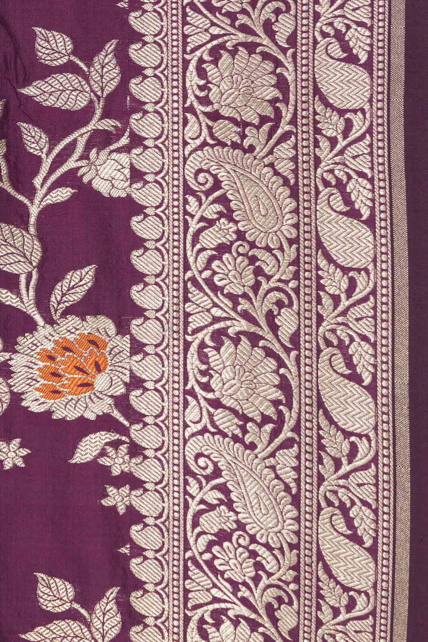 Border image of Purple Banarasi Silk Saree with Zari Brocade on the body and Zari Border