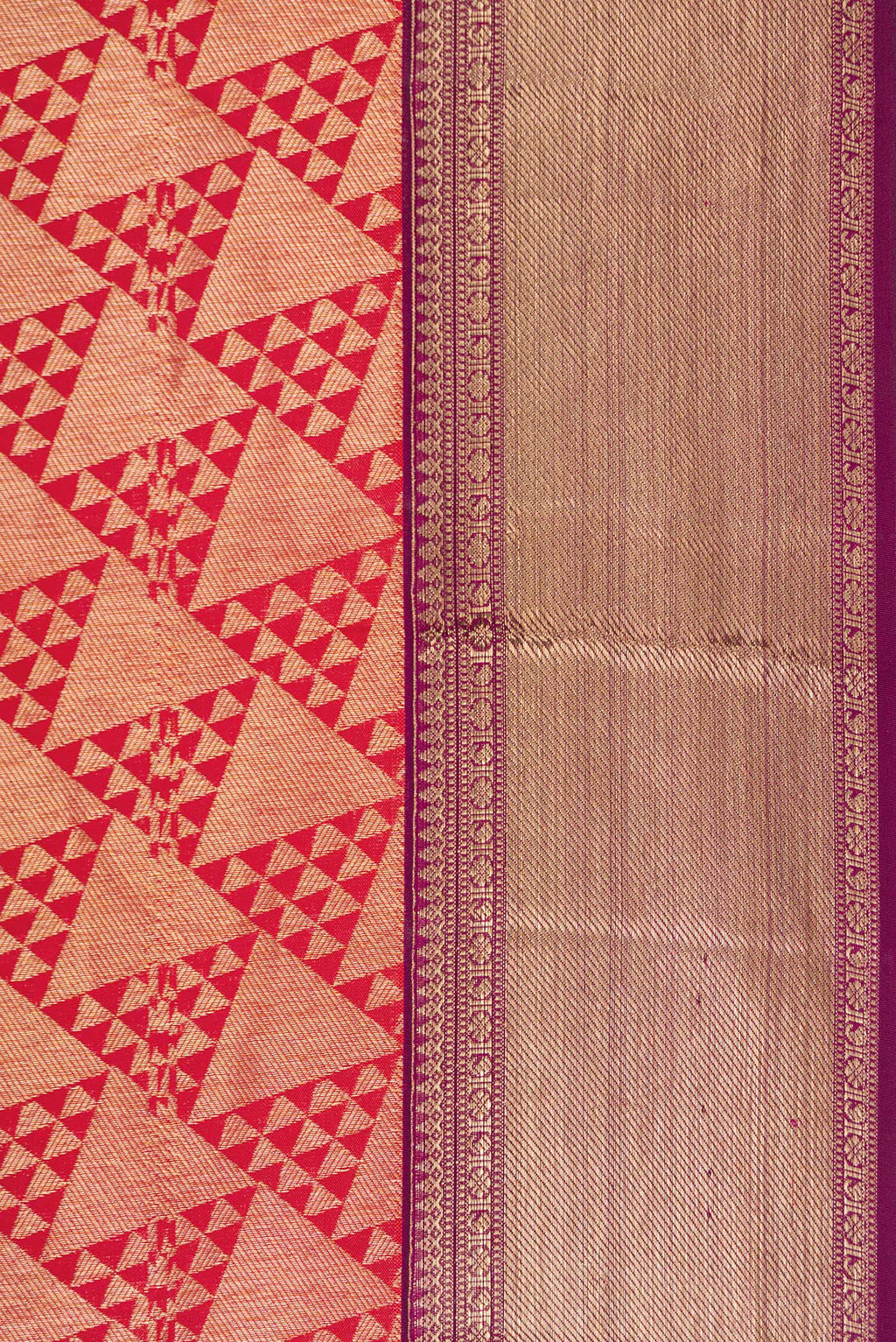Border image of Red Dual Tone Kanchipuram Silk Saree with Zari Brocade on the body and Zari Border. 