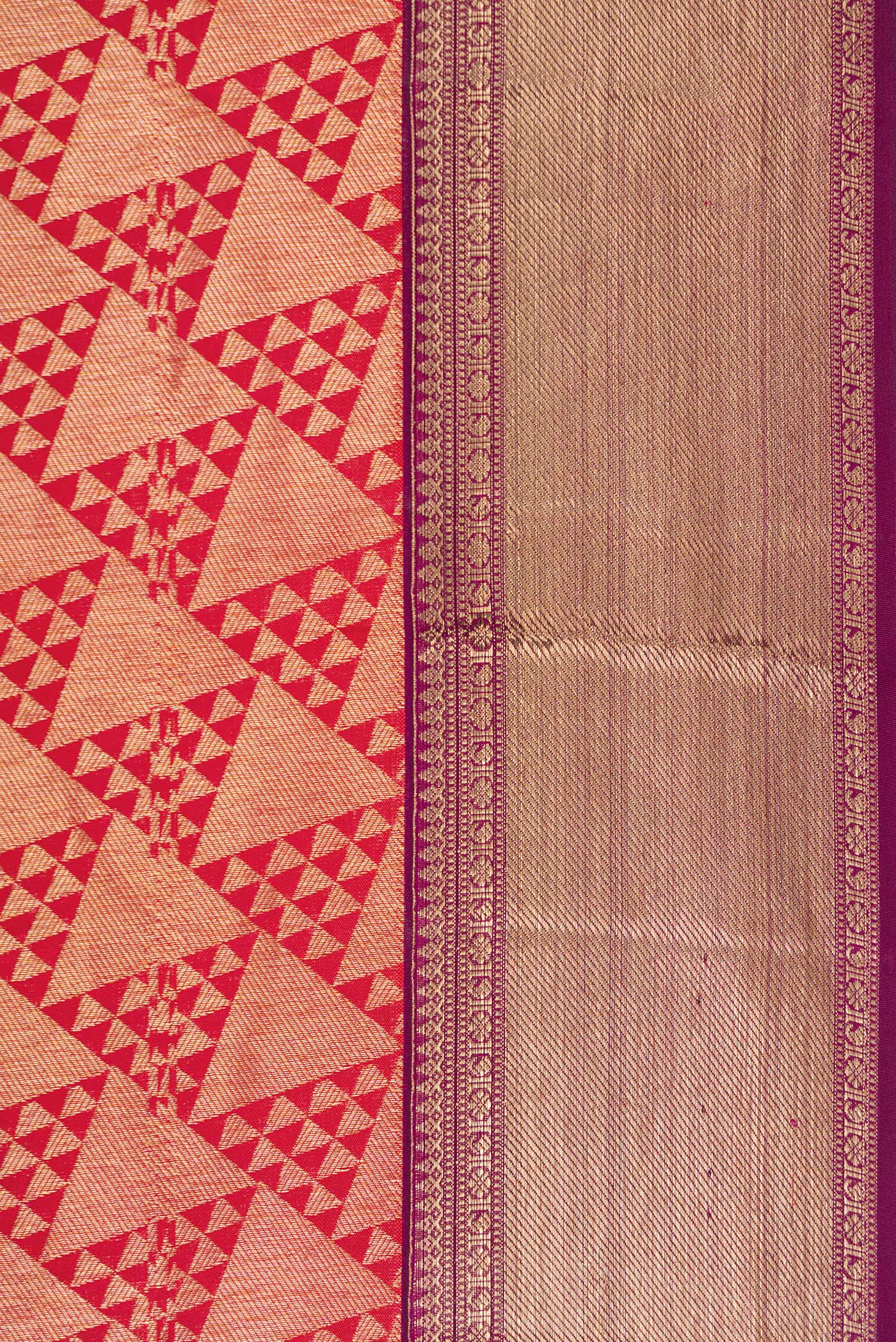 Border image of Red Dual Tone Kanchipuram Silk Saree with Zari Brocade on the body and Zari Border. 