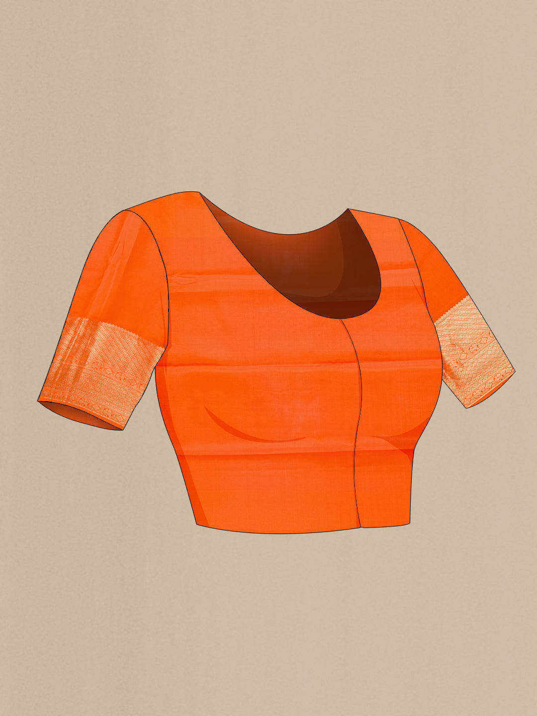 Close up image of the blouse of Coffee Brown Dual Tone Kanchipuram Silk Saree with Zari Brocade on the body and Zari Border. 