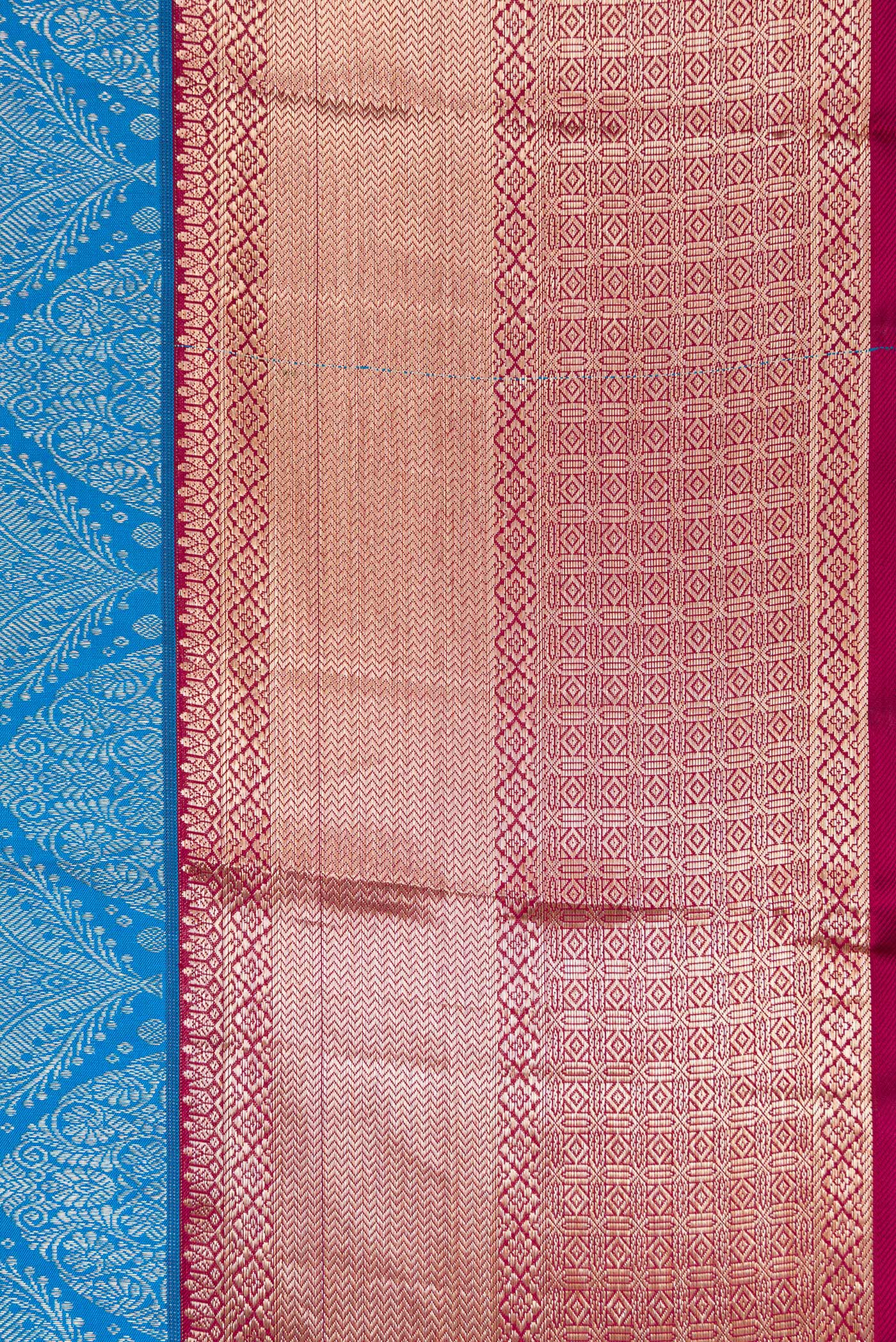 Border image of Sky Blue Dual Tone Kanchipuram Silk Saree with Zari Brocade on the body and Zari Border. 