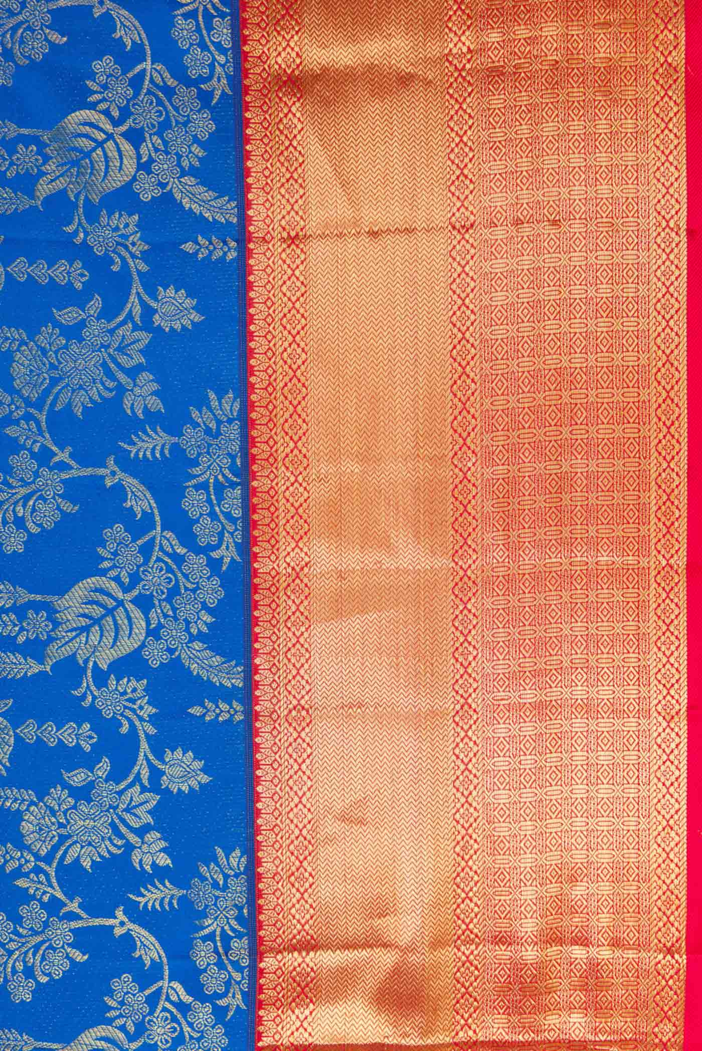 Border image of Royal Blue Dual Tone Kanchipuram Silk Saree with Zari Brocade on the body and Zari Border. 
