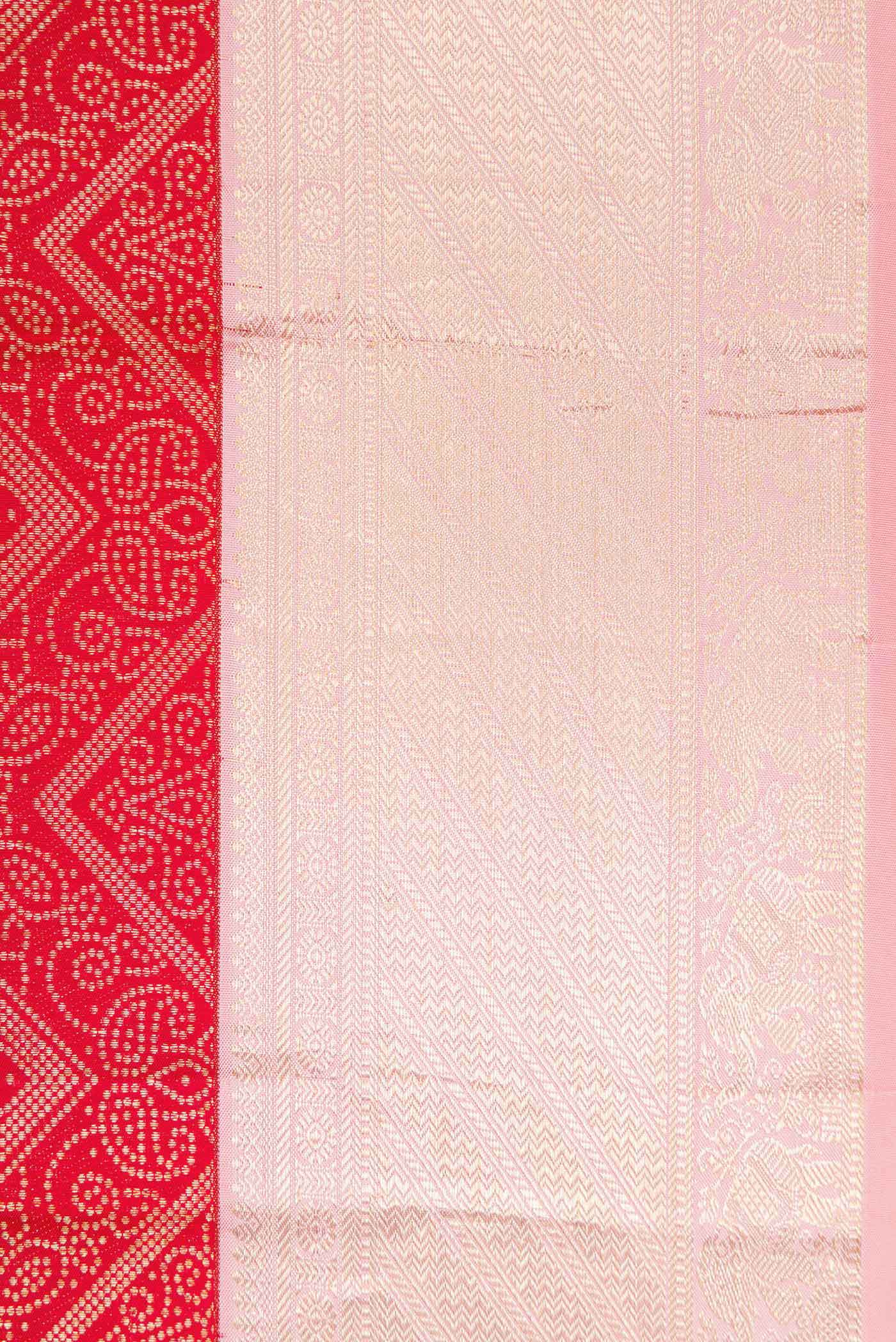 Border image of Red Dual Tone Kanjivaram Silk Saree with Zari Brocade on the body and Zari Border. 